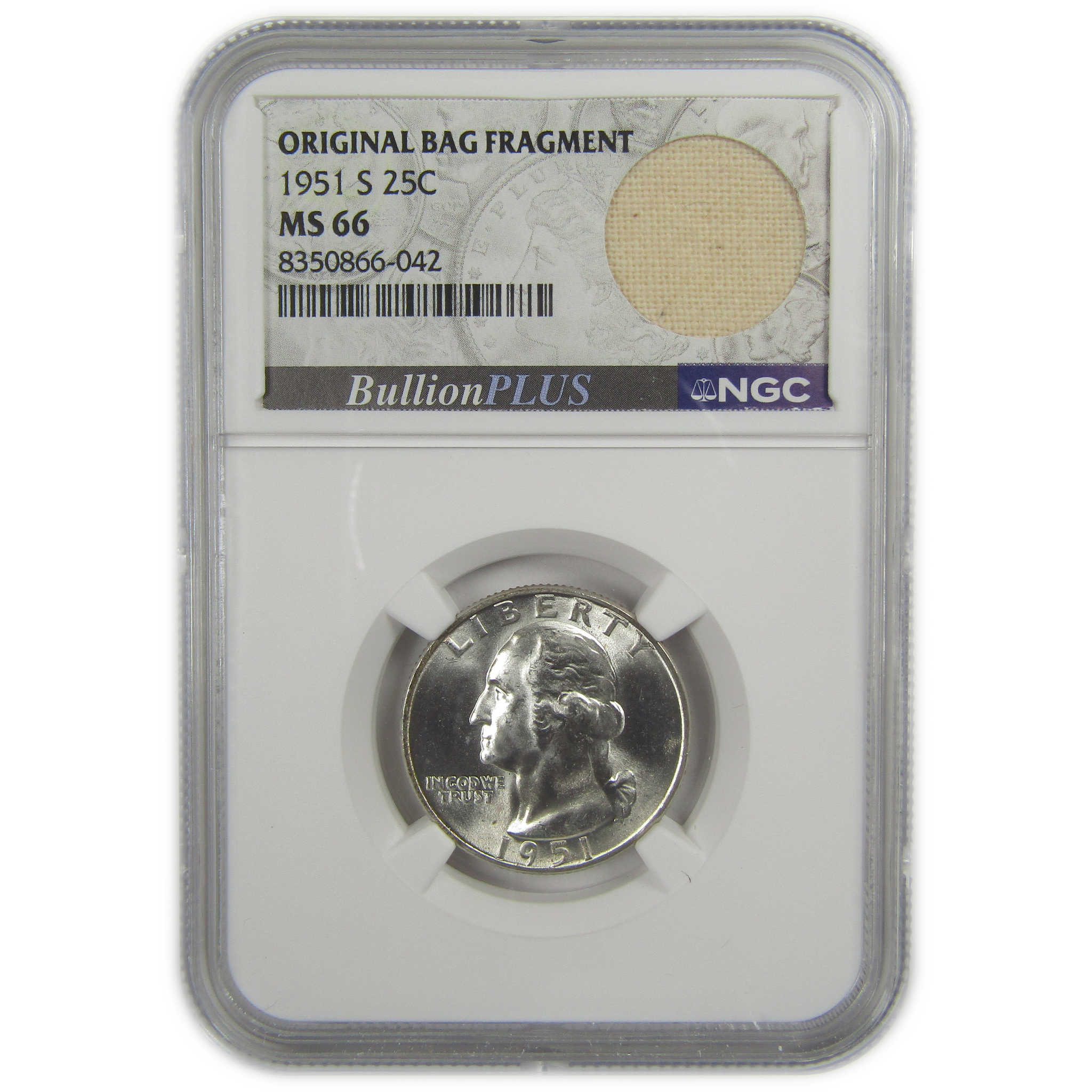 1951 S Washington Quarter MS 66 NGC Silver Bag Fragment SKU:I20524