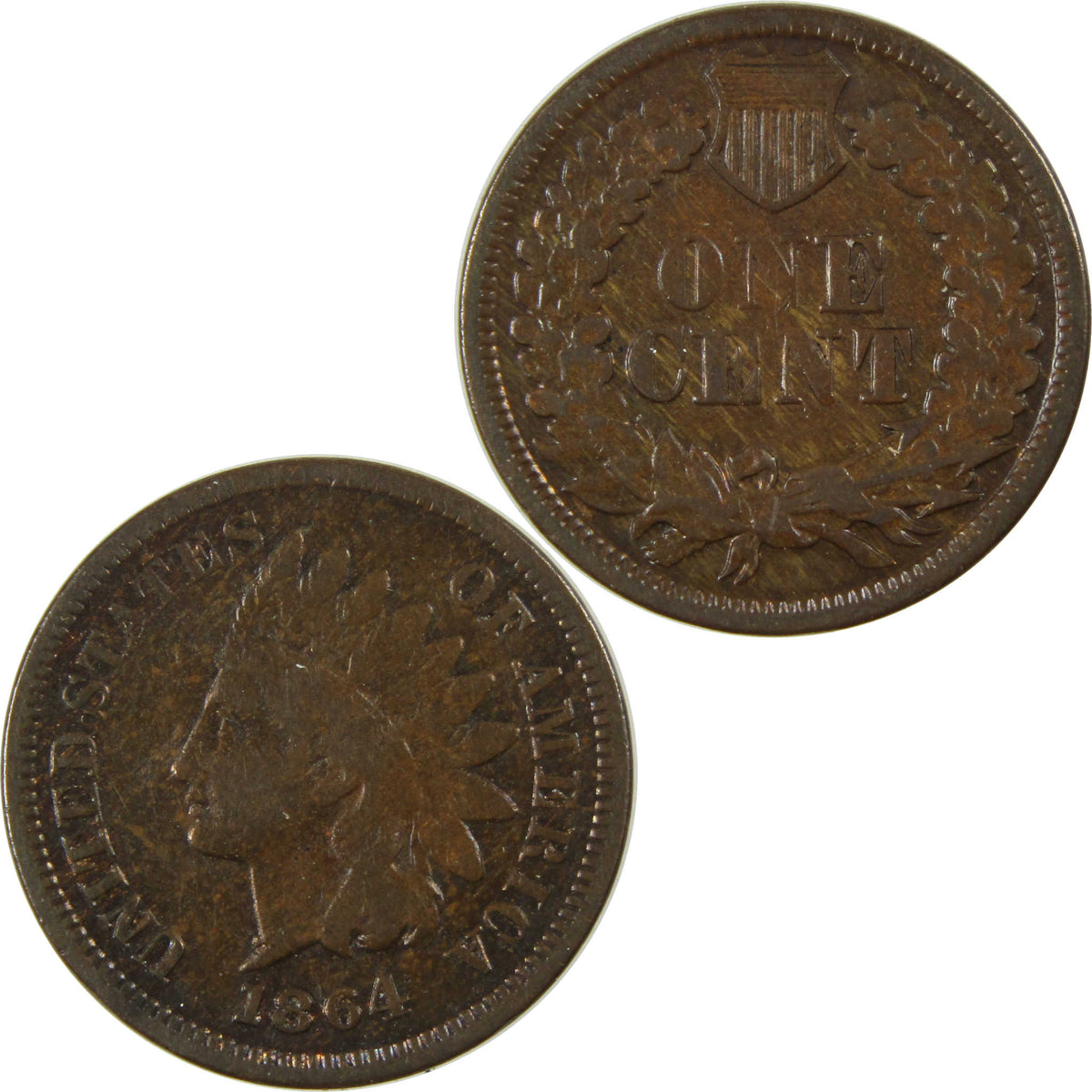 1864 L Indian Head Cent Bronze F Fine Penny 1c Coin SKU:I28630