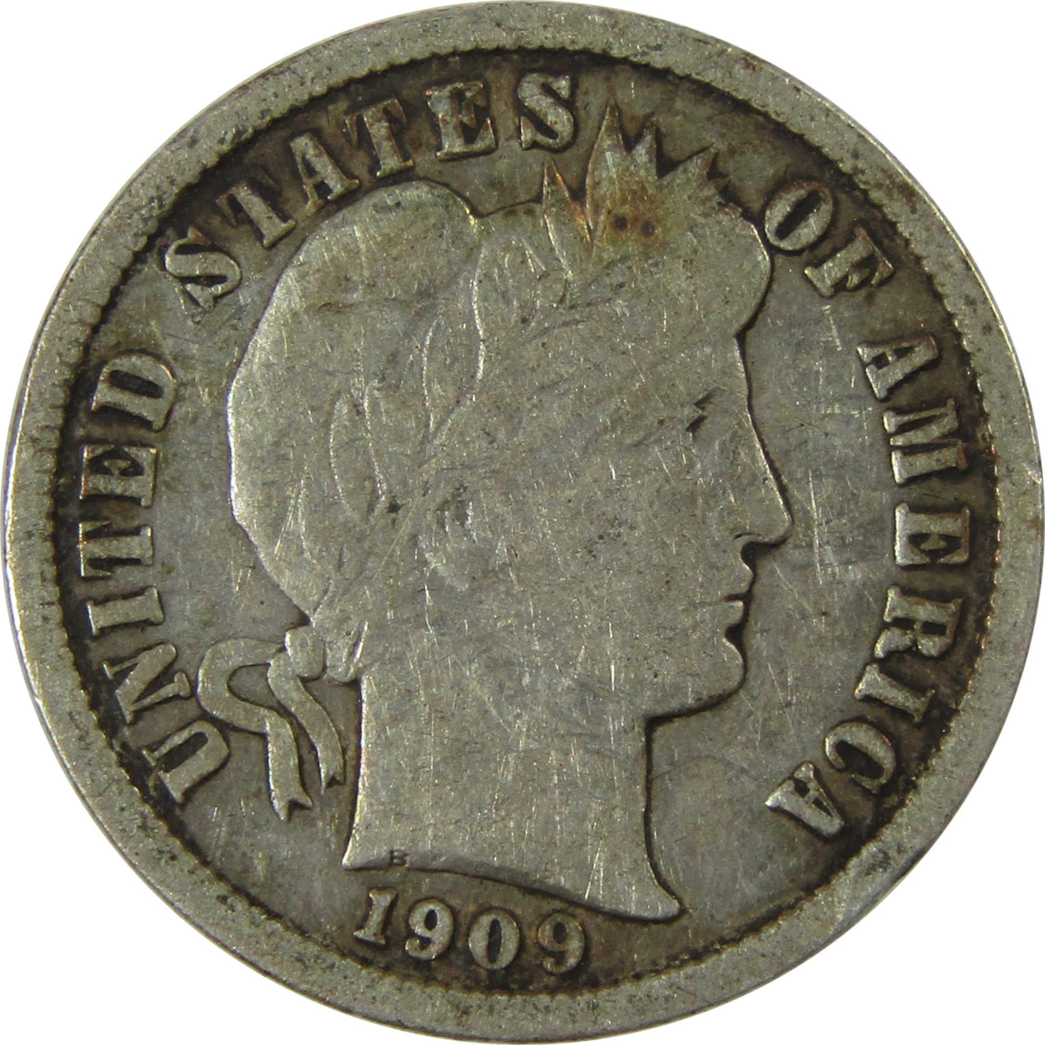 1909 Barber Silver Dime F Fine Details 10c Coin Collectible SKU:CP1038