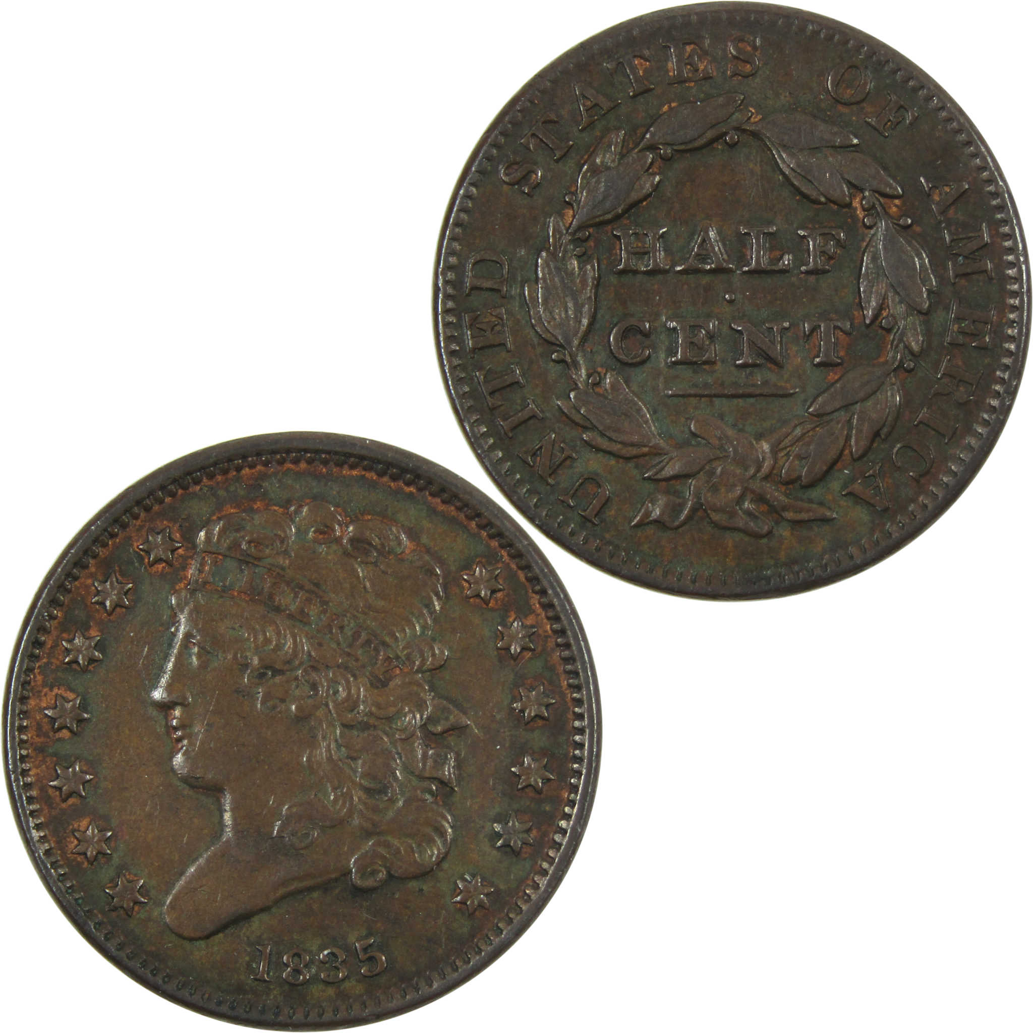 1835 Classic Head Half Cent AU About Uncirculated Copper SKU:I14370