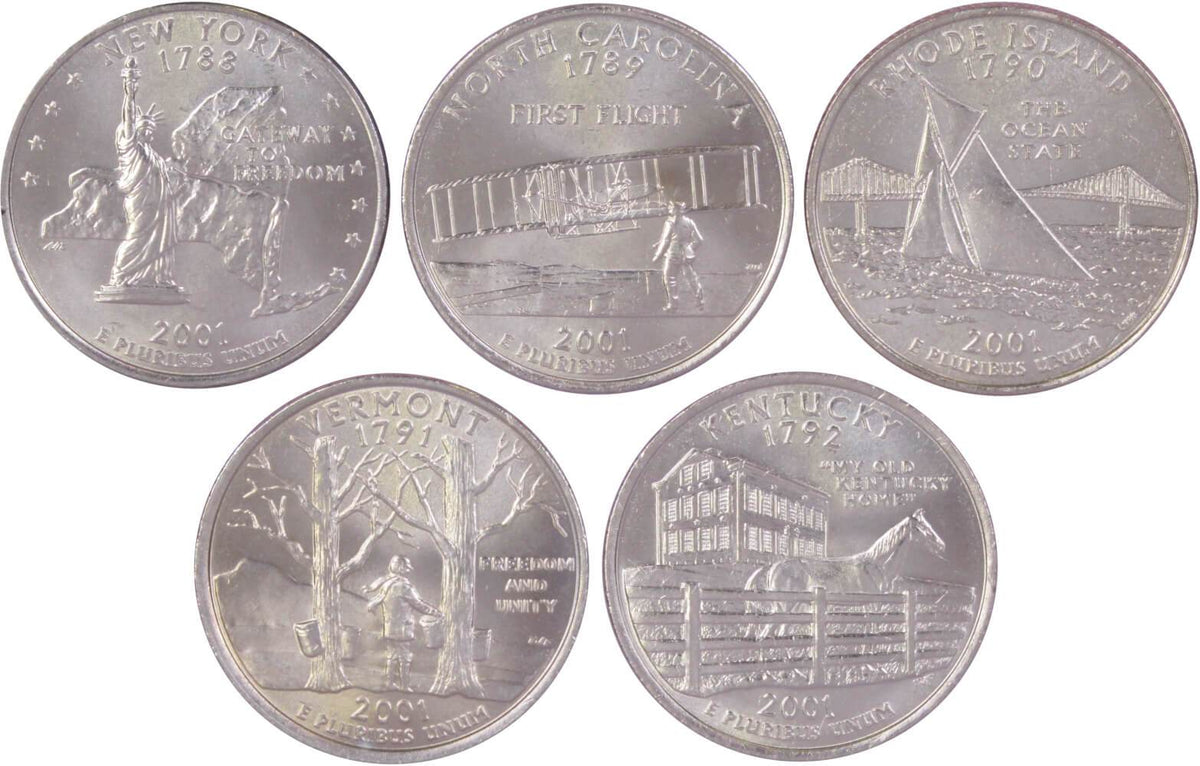 2001 D State Quarter 5 Coin Set Clad Uncirculated Mint State