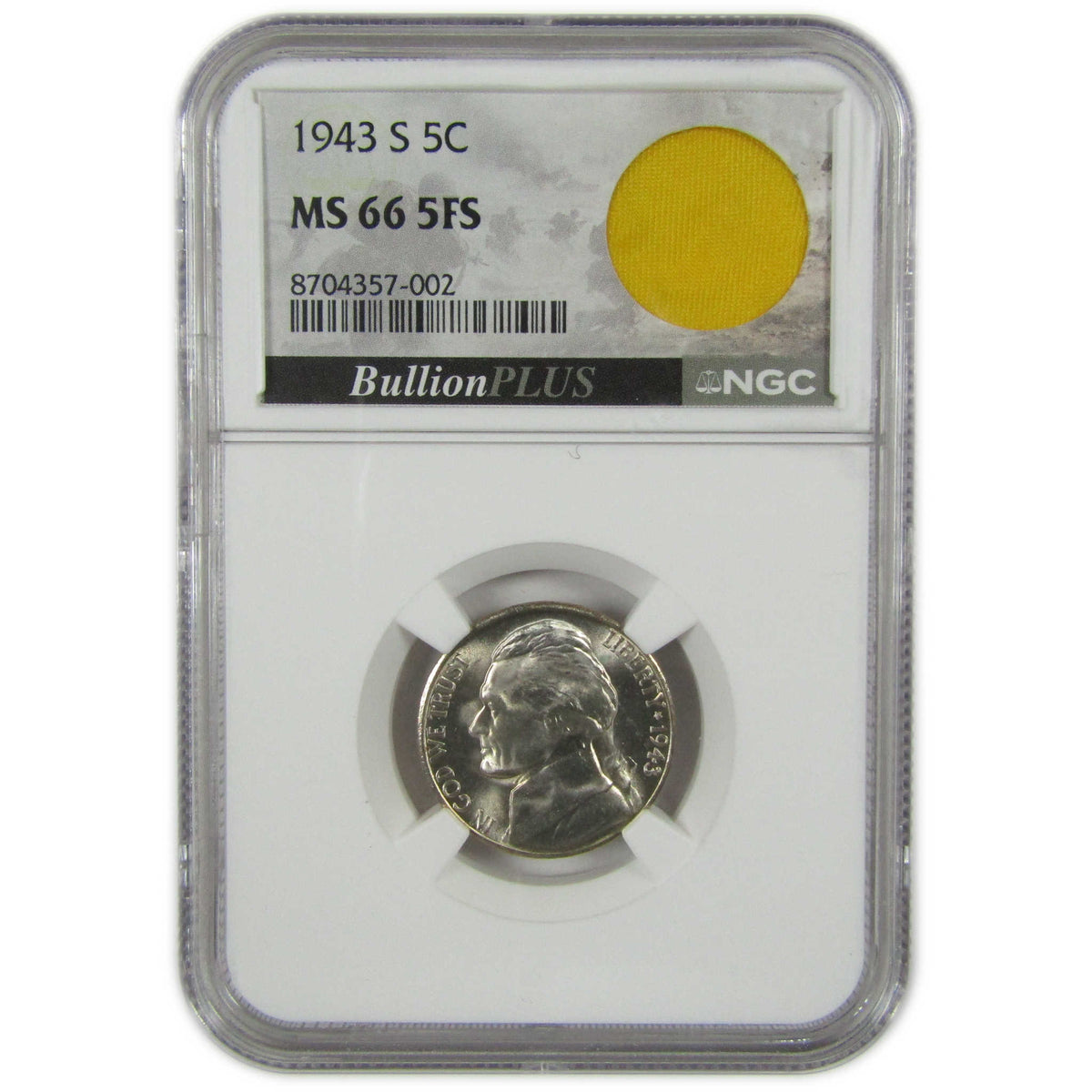 1943 S Jefferson Wartime Silver Nickel MS 66 5FS NGC Coin SKU:I28706