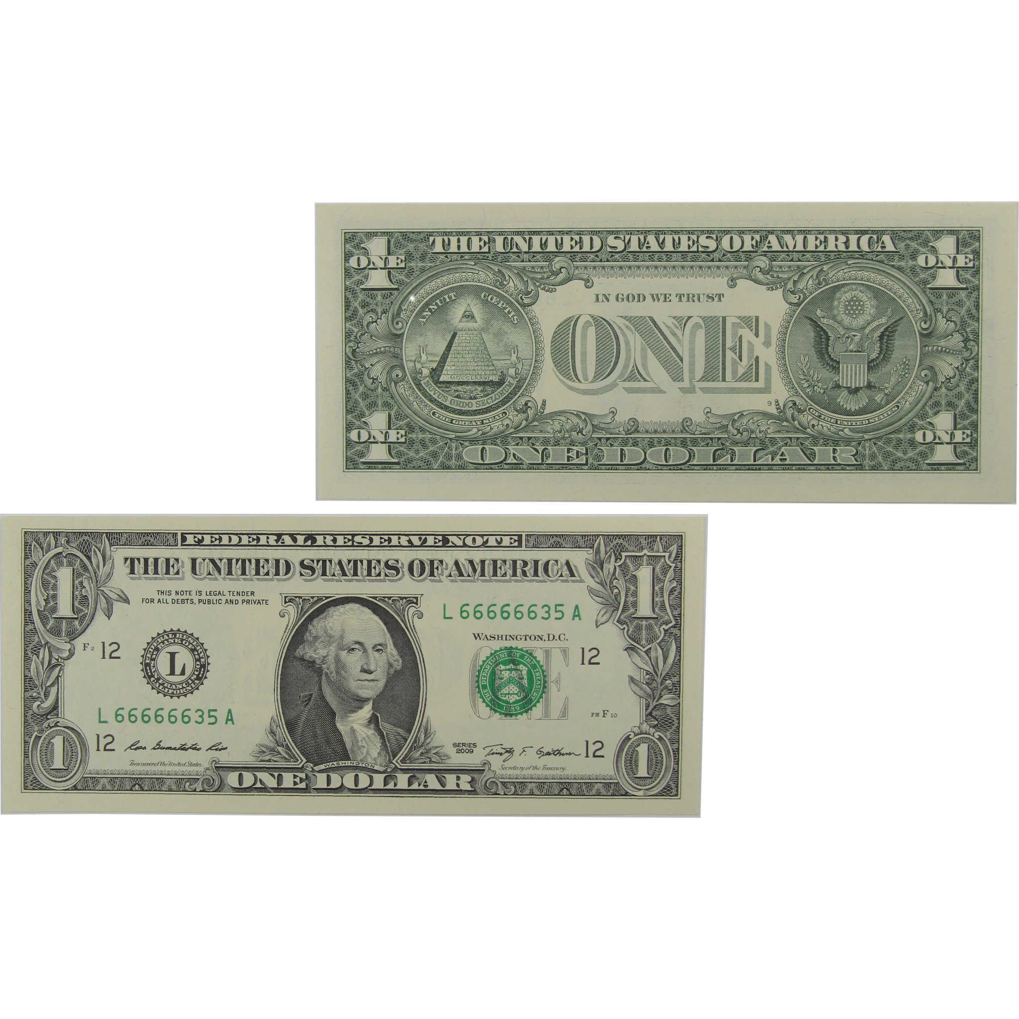 $1 Federal Reserve Note Uncirculated Serial Block Starts With Six 6's