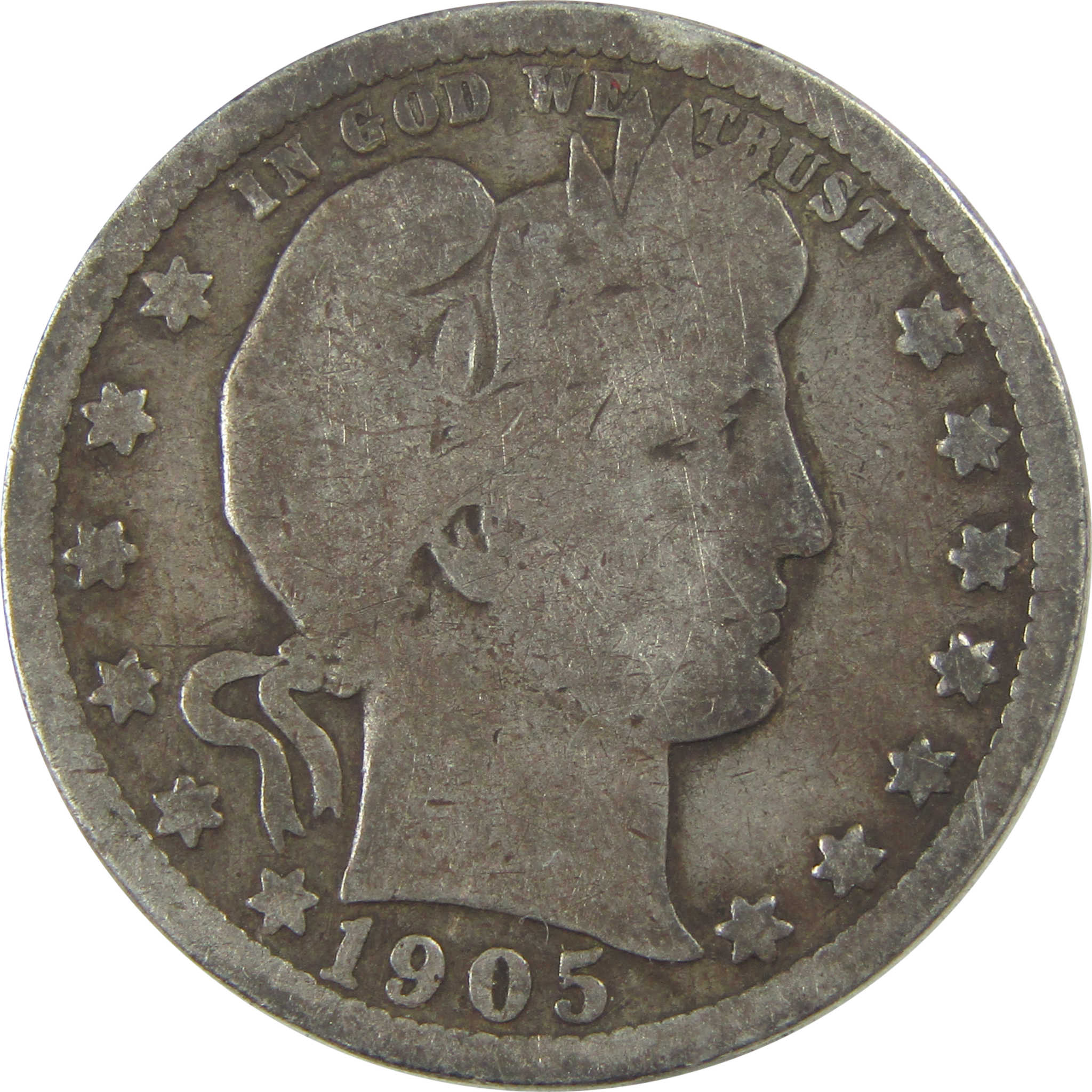 1905 Barber Quarter G Good Details Silver 25c Coin SKU:I21806
