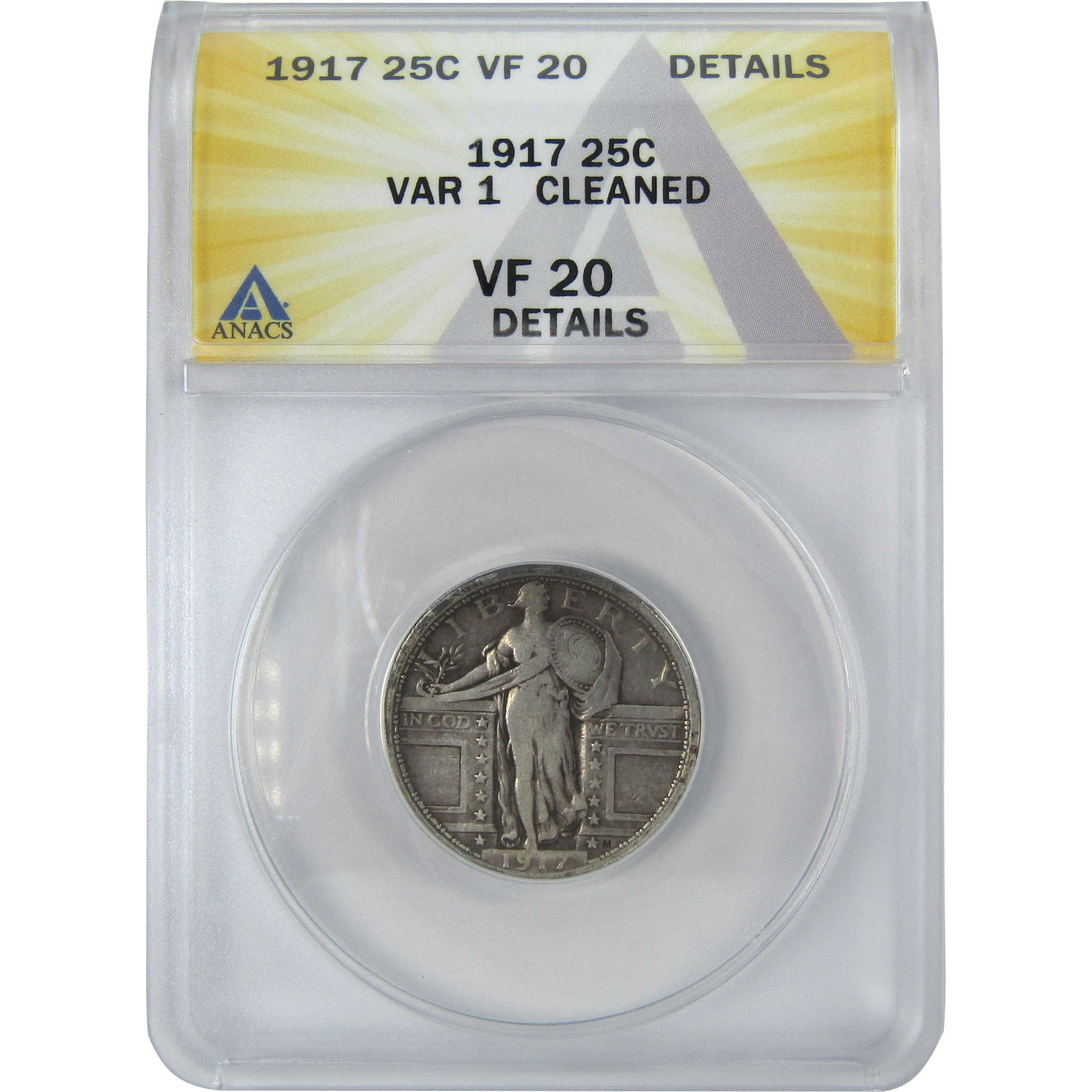 1917 Type 1 Standing Liberty Quarter VF 20 Details ANACS SKU:I16128