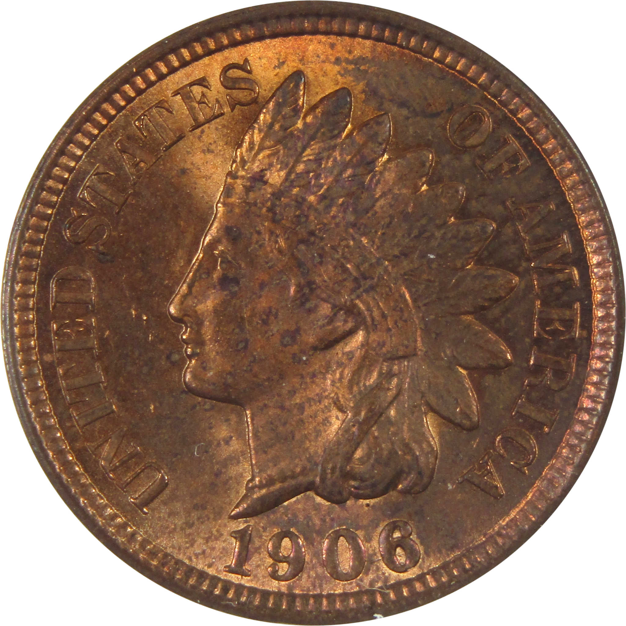 1906 Indian Head Cent MS 62 RB ANACS 1c Uncirculated SKU:I14945