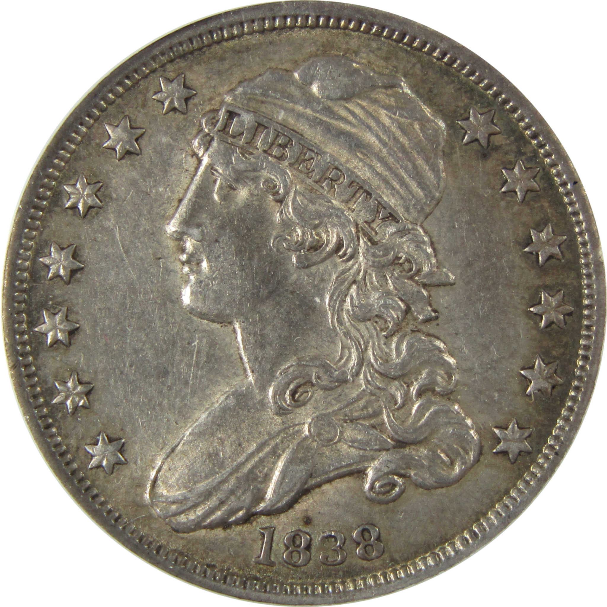 1838 B-1 Capped Bust Silver Quarter MS 60 ANACS Uncirculated SKU:CP571