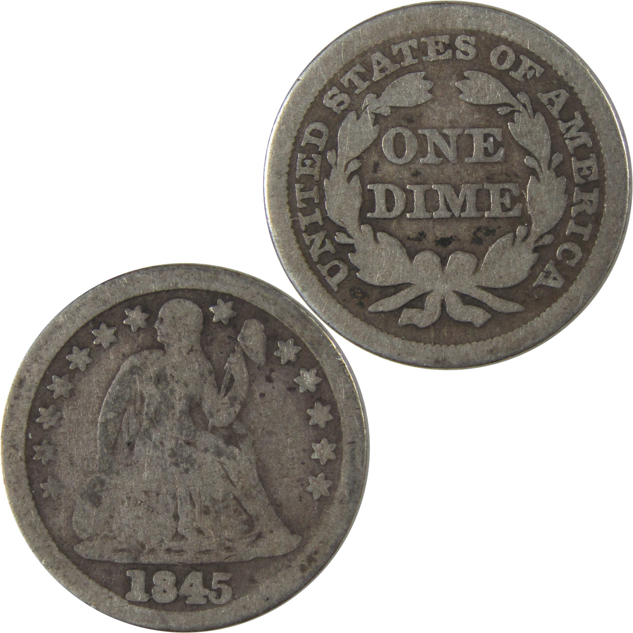 1845 Seated Liberty Dime G Good Silver 10c Coin SKU:I22751