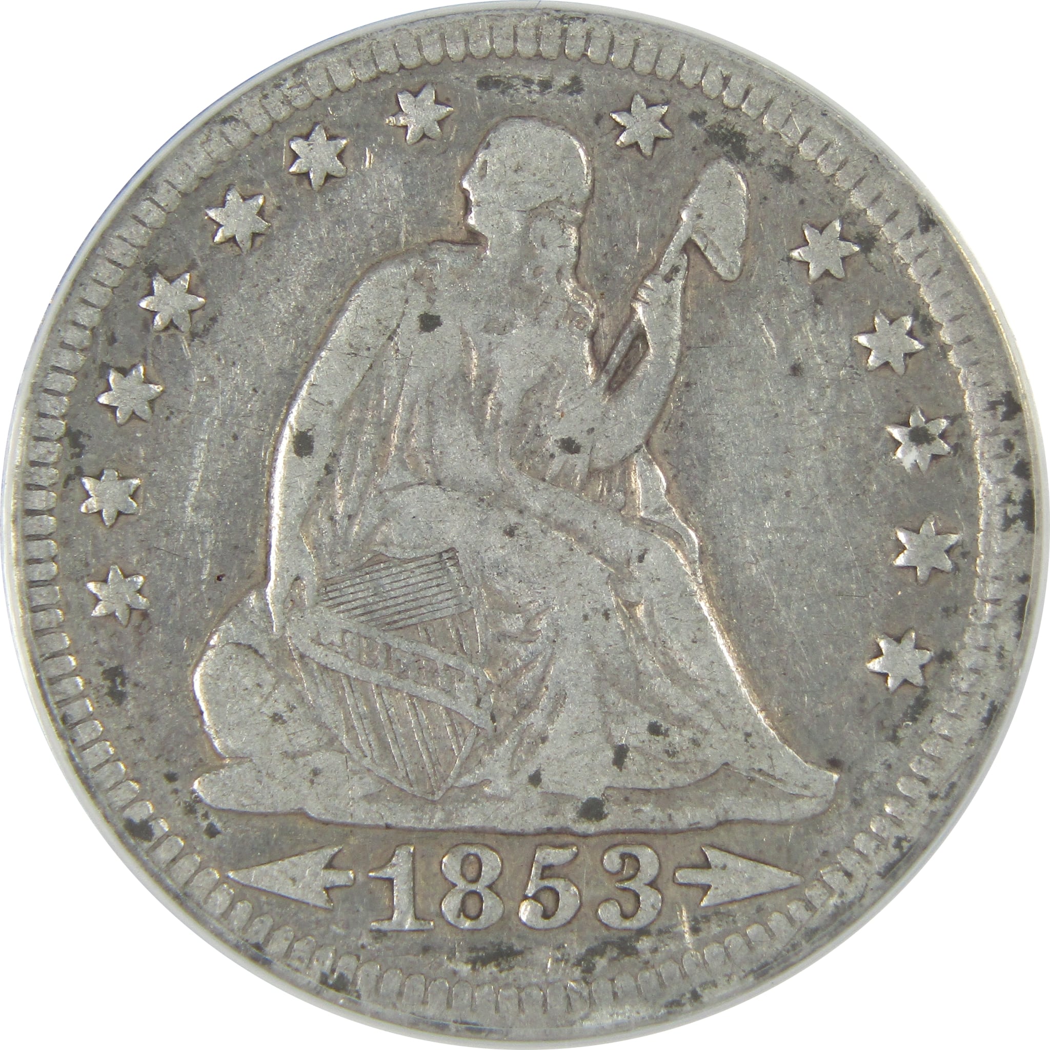 1853 O Seated Liberty Quarter F 15 Details ANACS Silver 25c SKU:I16154