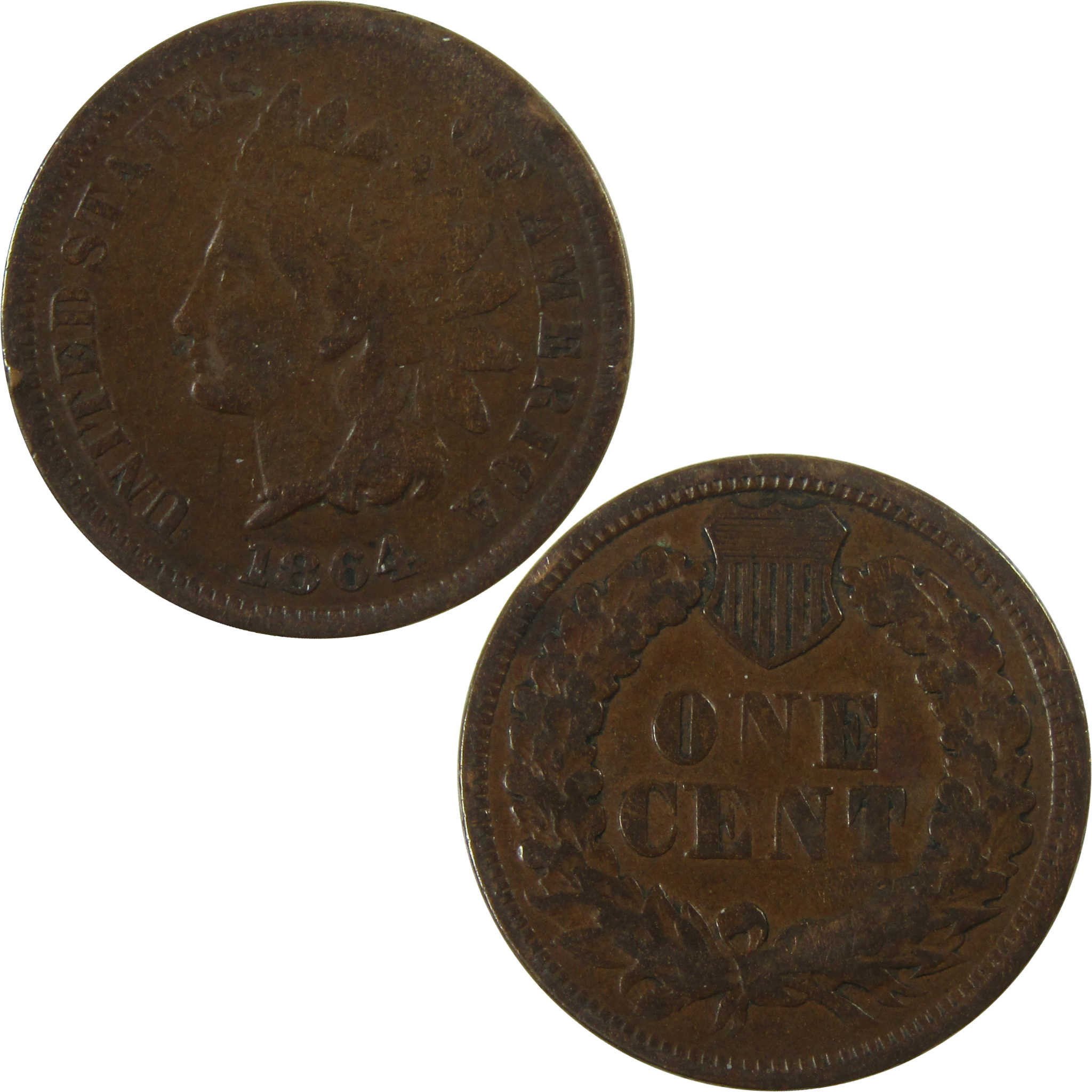 1864 L Indian Head Cent Bronze F Fine Penny 1c Coin SKU:I27872