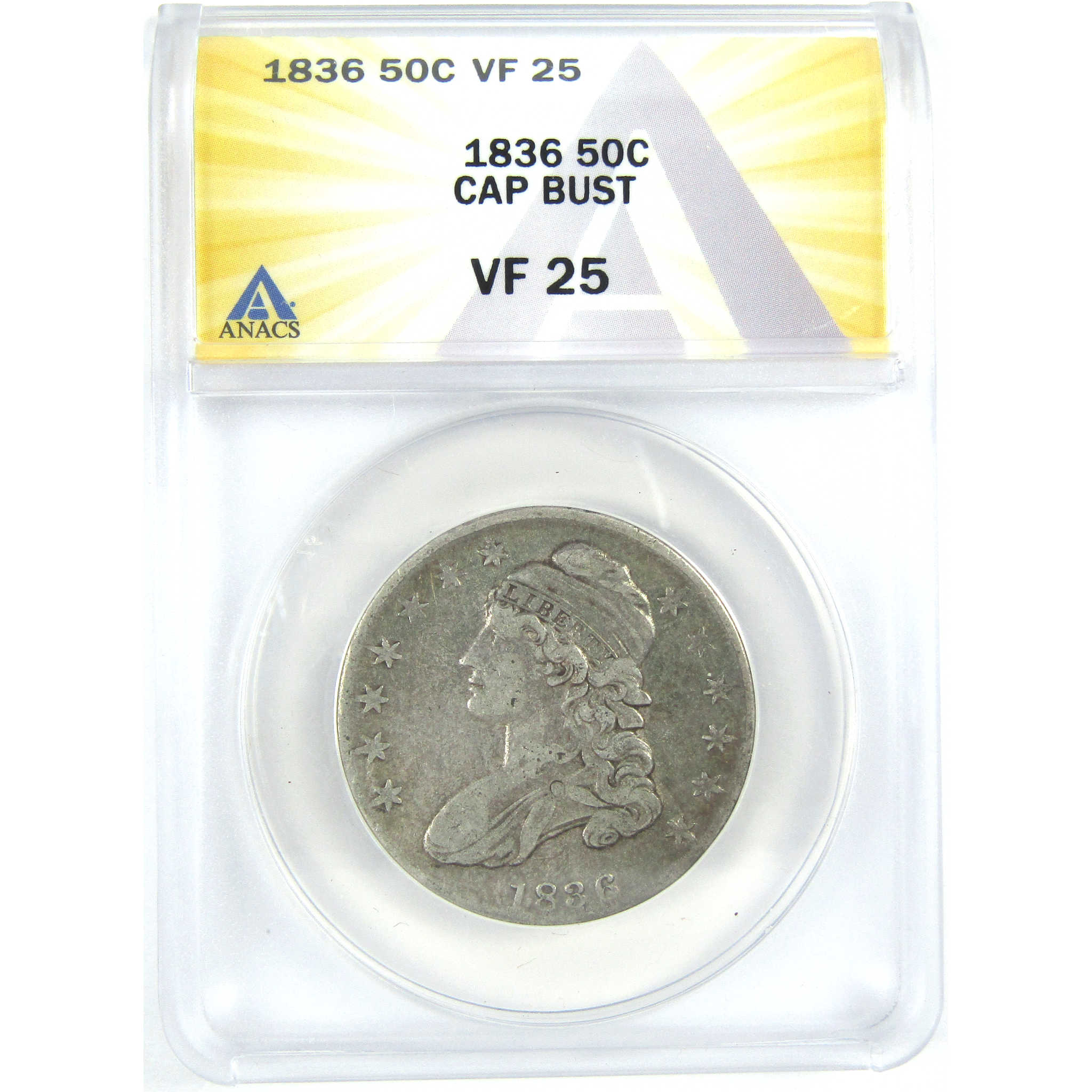 1836 Lettered Edge Capped Bust Half Dollar VF 25 ANACS SKU:I16341