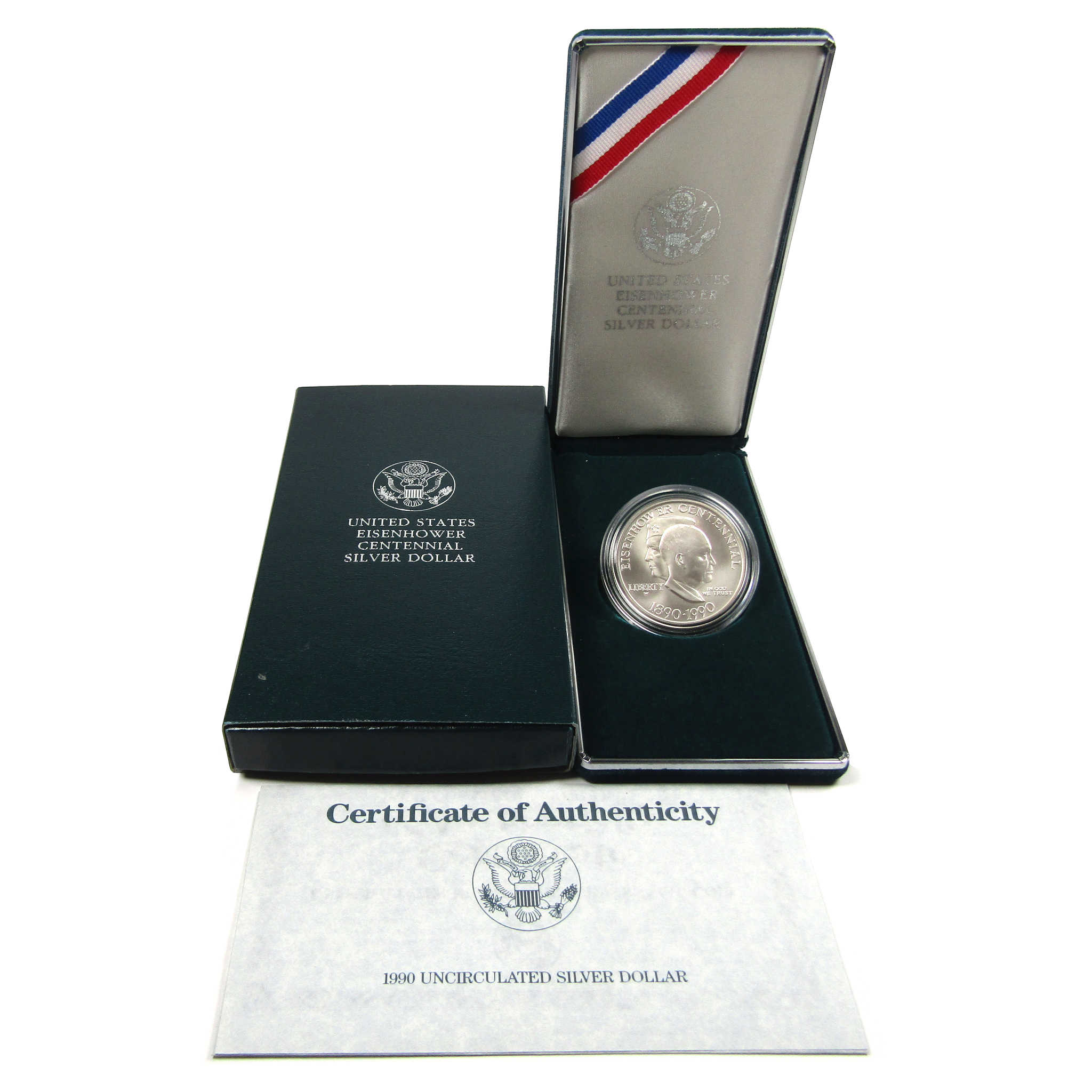 Eisenhower Centennial Commemorative Dollar 1990 W BU Silver $1 OGP COA