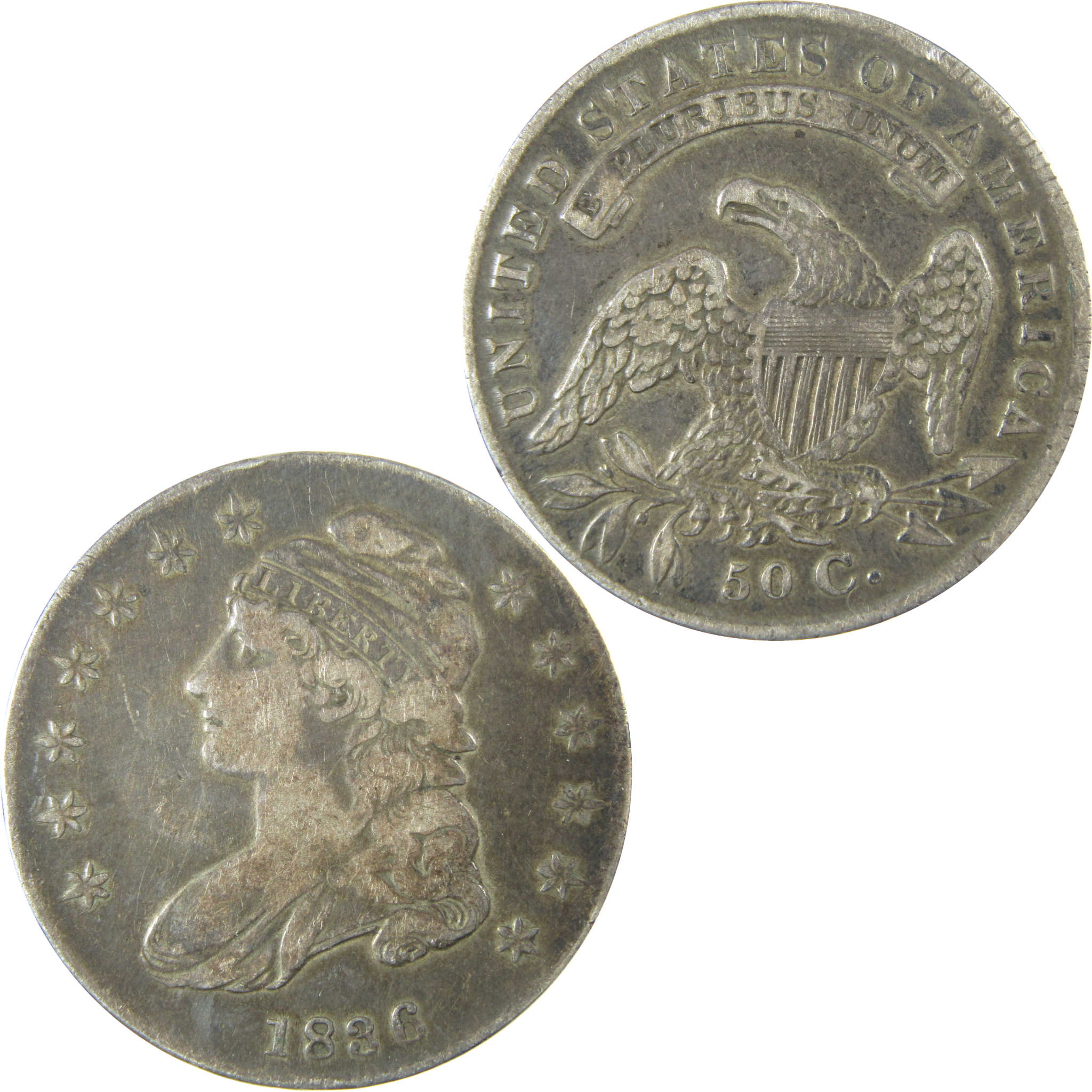 1836 Lettered Edge Capped Bust Silver Half Dollar F Fine SKU:CP1492