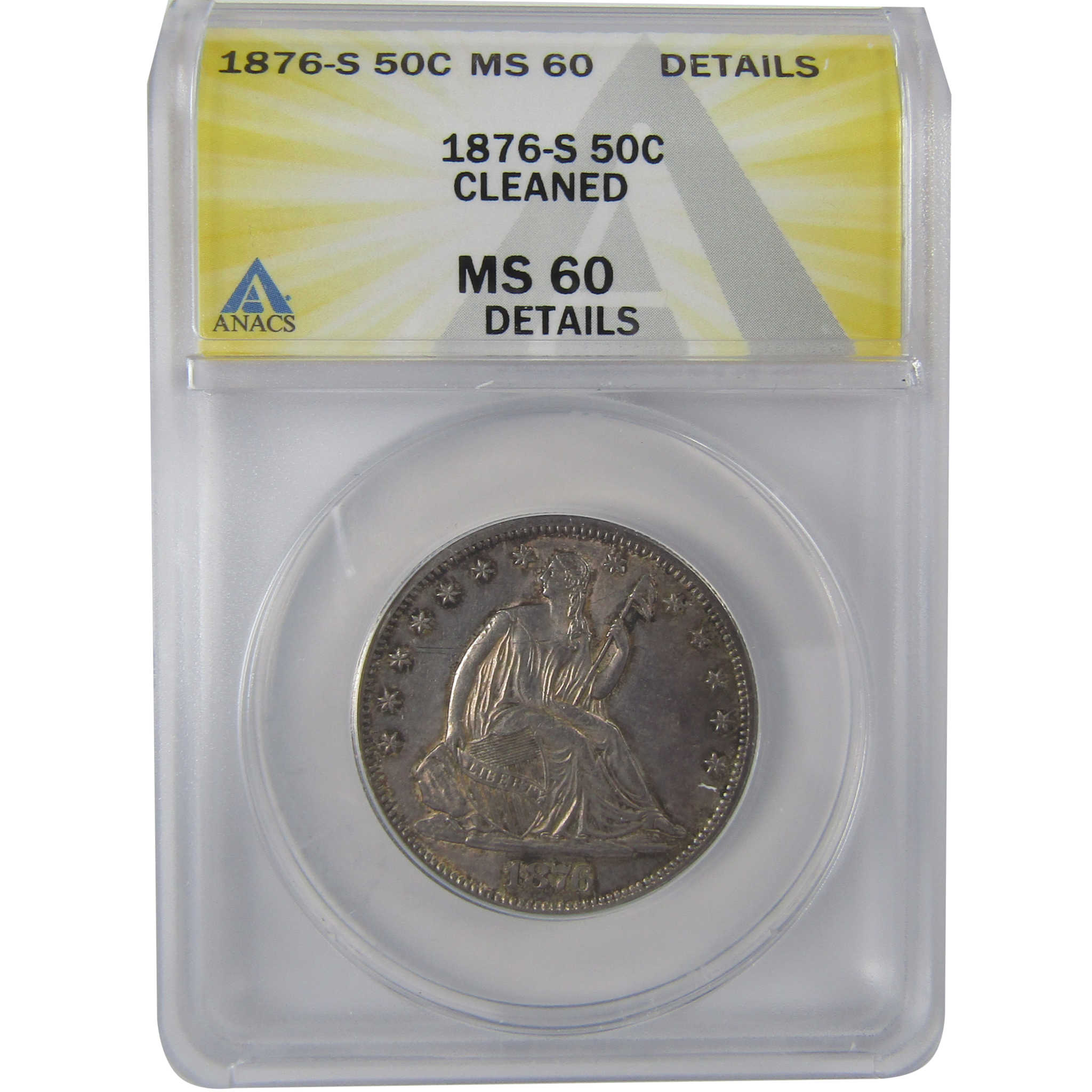 1876 S Seated Liberty Half Dollar MS 60 Details ANACS SKU:CPC1150