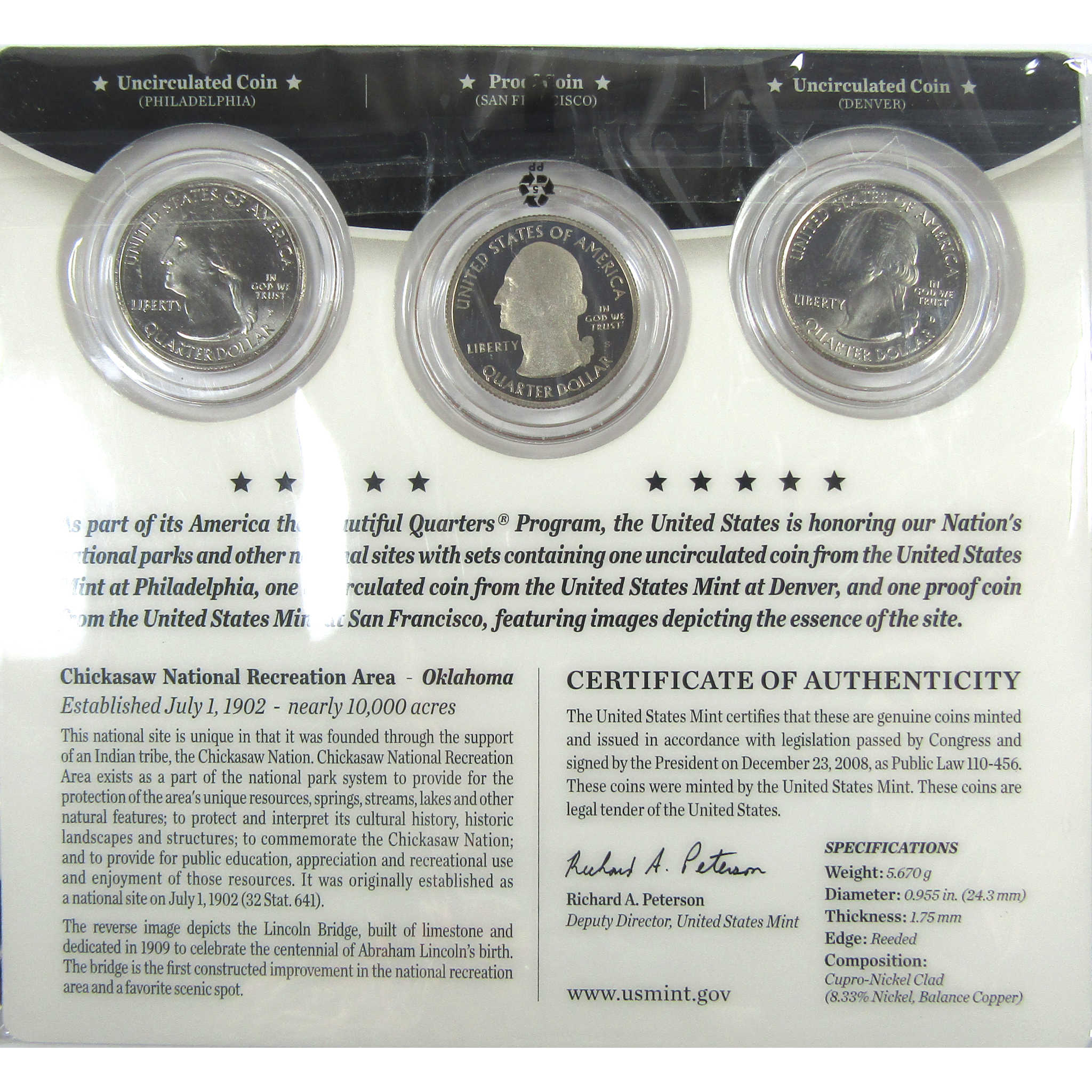 2011 P D S Chickasaw NRA National Park 25c 3 Piece Set SKU:CPC9009