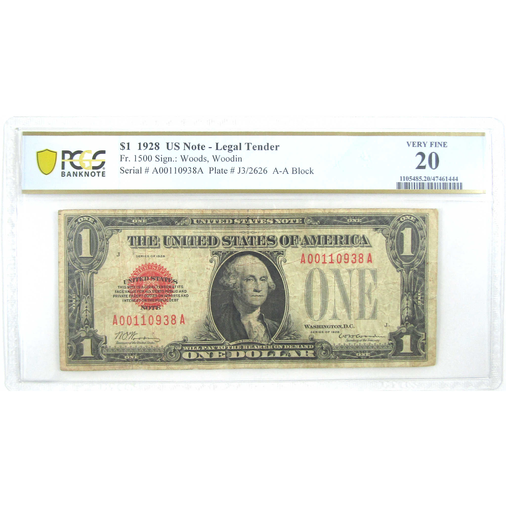 1928 $1 Legal Tender Note FR1500 Very Fine 20 PCGS Funny Back