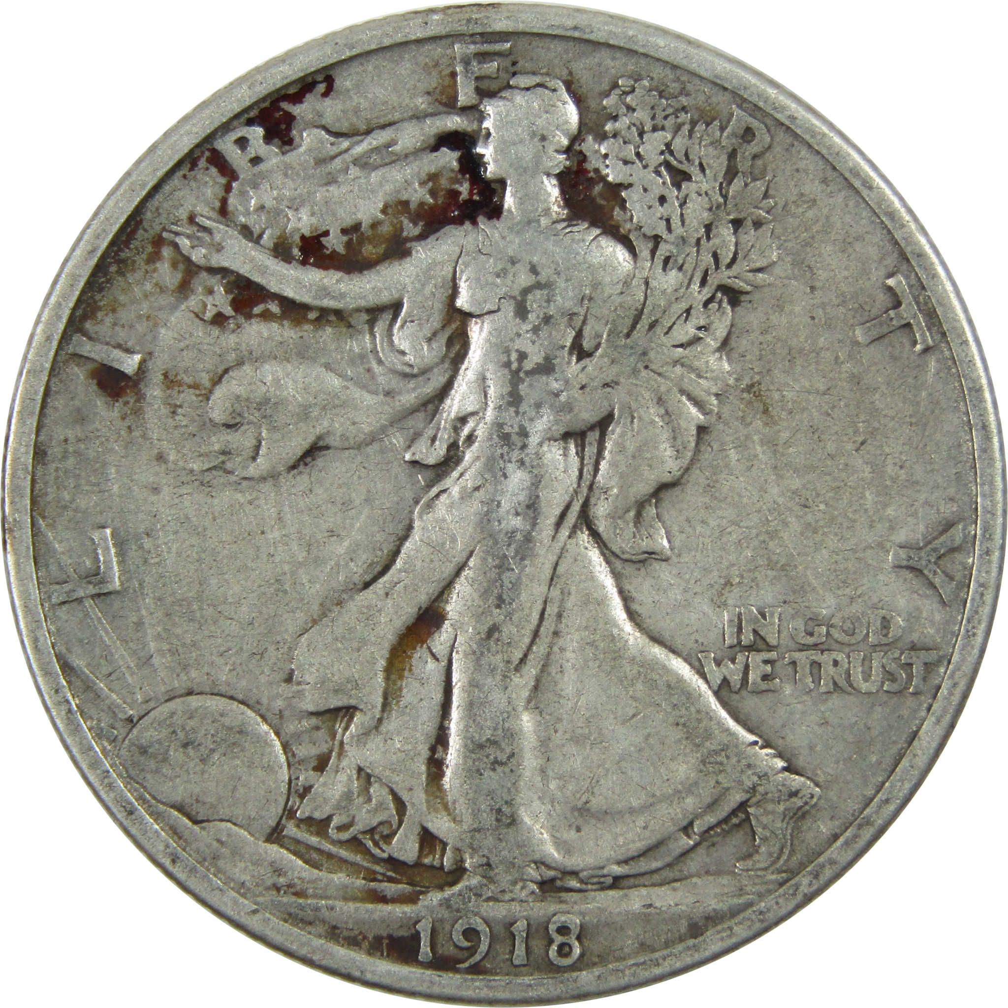 1918 S Liberty Walking Half Dollar F Fine Silver 50c Coin SKU:I13025