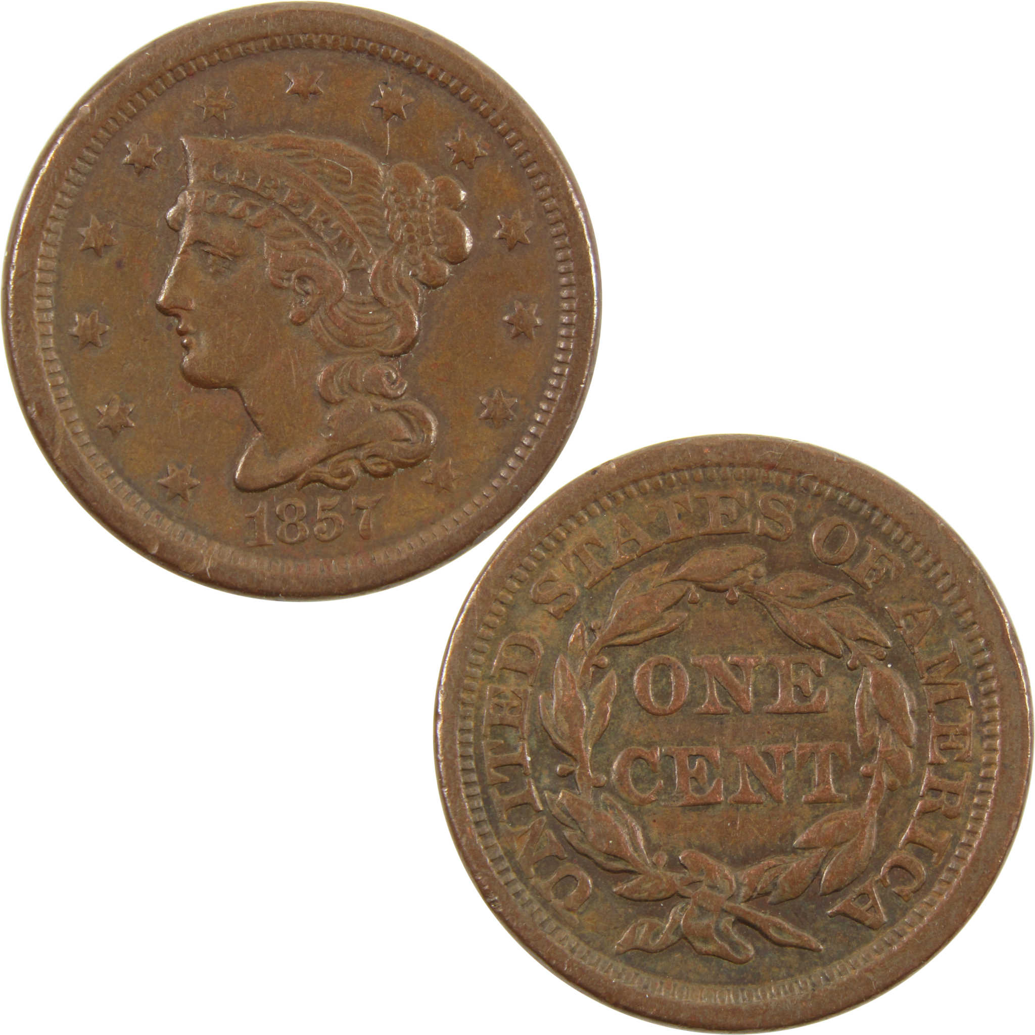1857 Large Date Braided Hair Large Cent XF Extremely Fine SKU:I11224