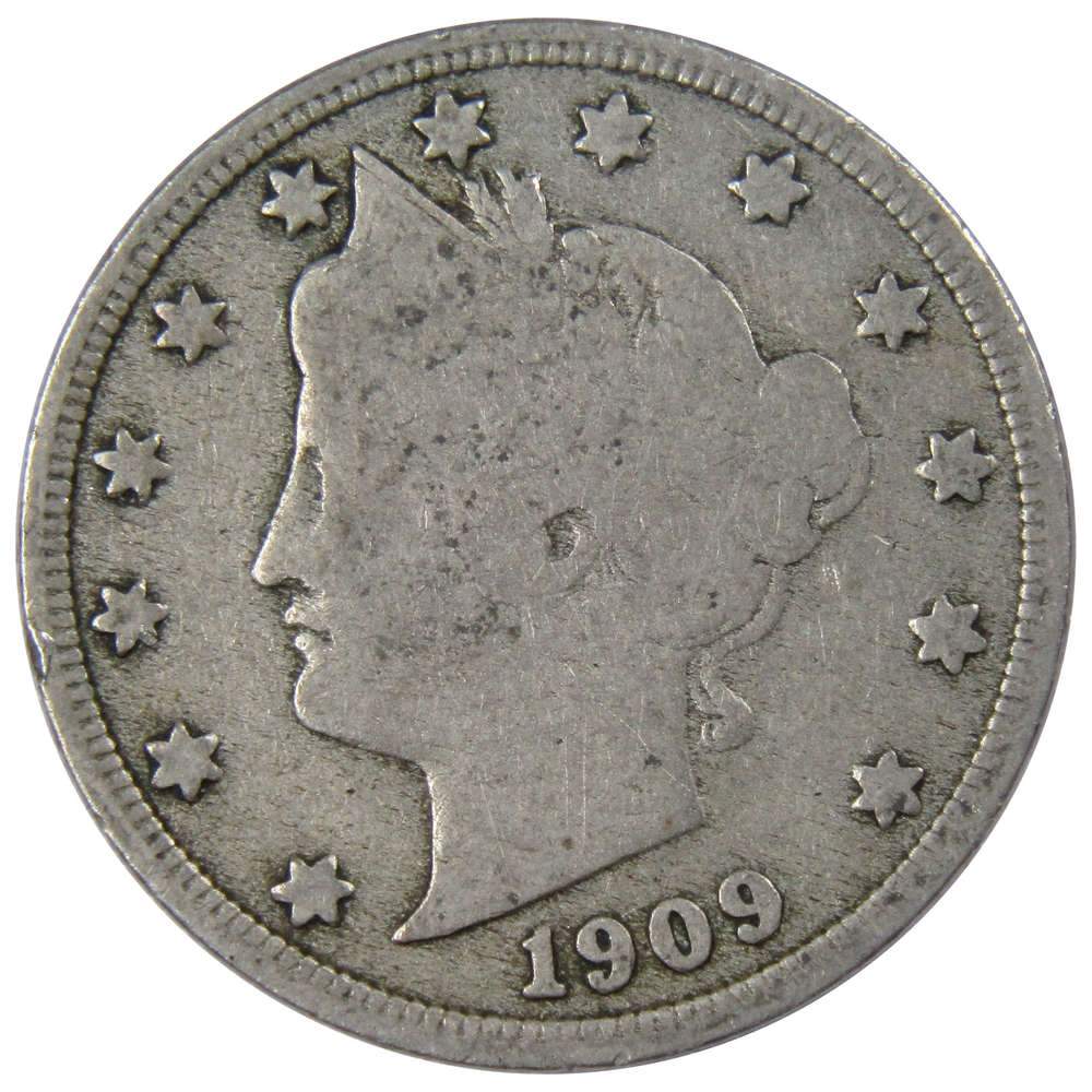 1909 Liberty Head V Nickel G Good 5c Coin Collectible