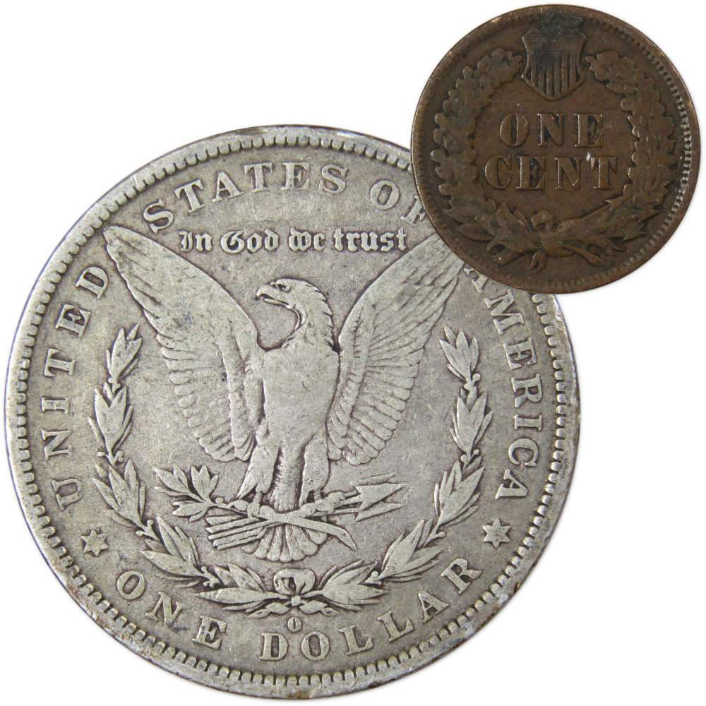 1882 O Morgan Silver Dollar F Fine with 1900 Indian Head Cent Good - Morgan coin - Morgan silver dollar - Morgan silver dollar for sale - Profile Coins &amp; Collectibles