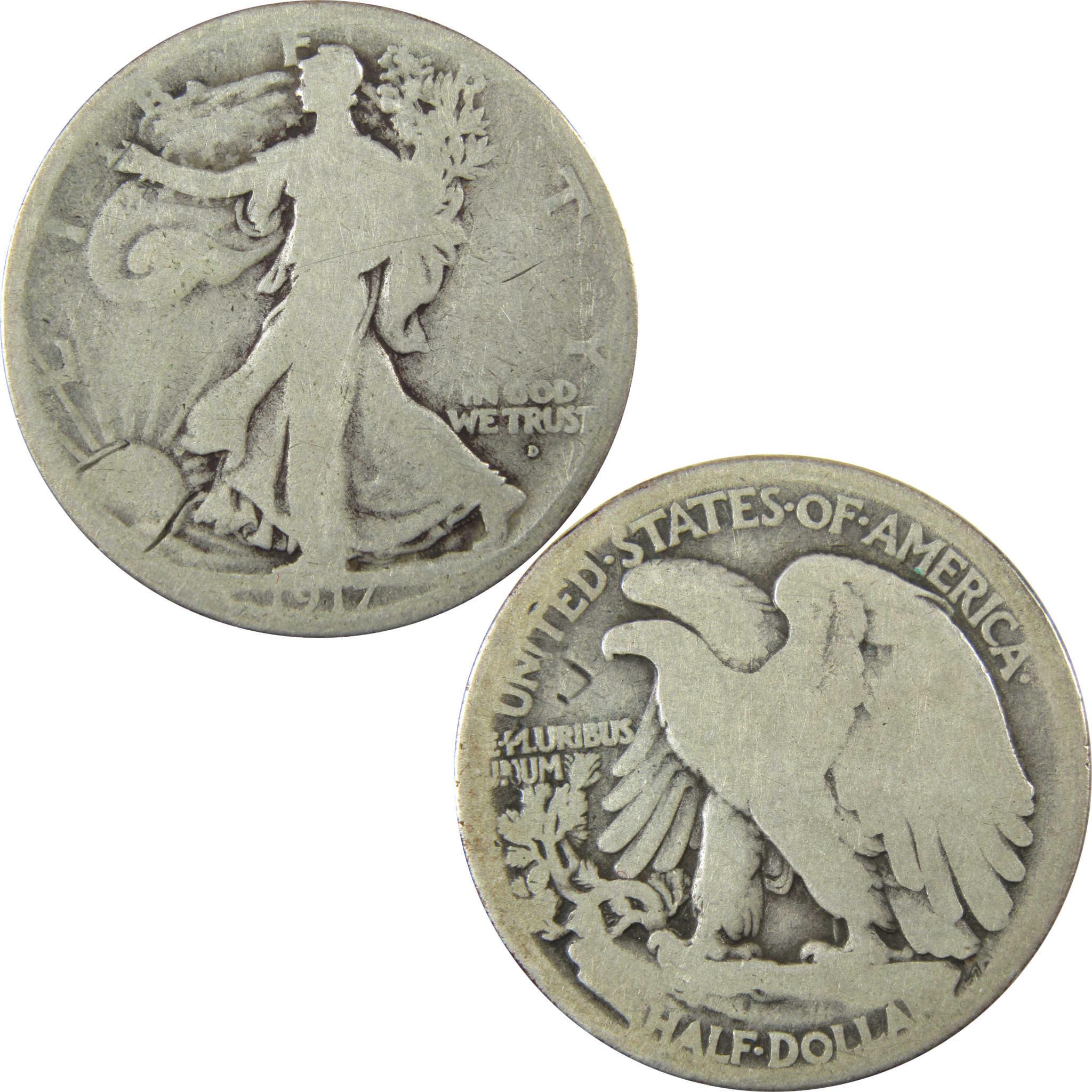 1917 D Obverse Liberty Walking Silver Half Dollar G Good SKU:CP1443