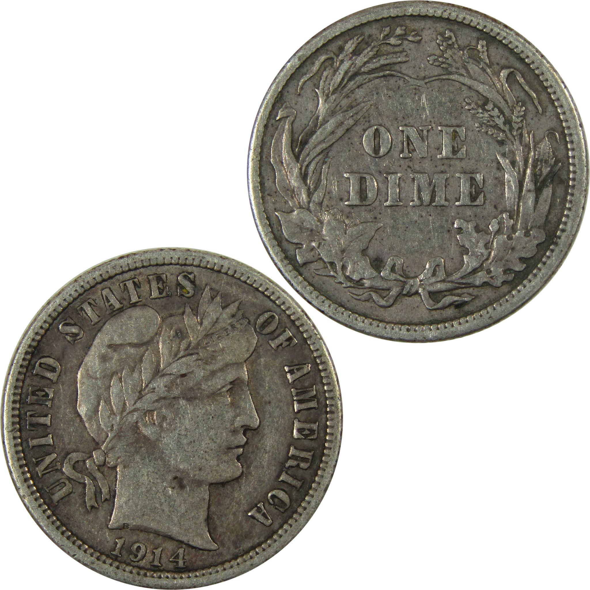 1914 Barber Silver Dime VF Very Fine Details 10c Coin SKU:CP1023