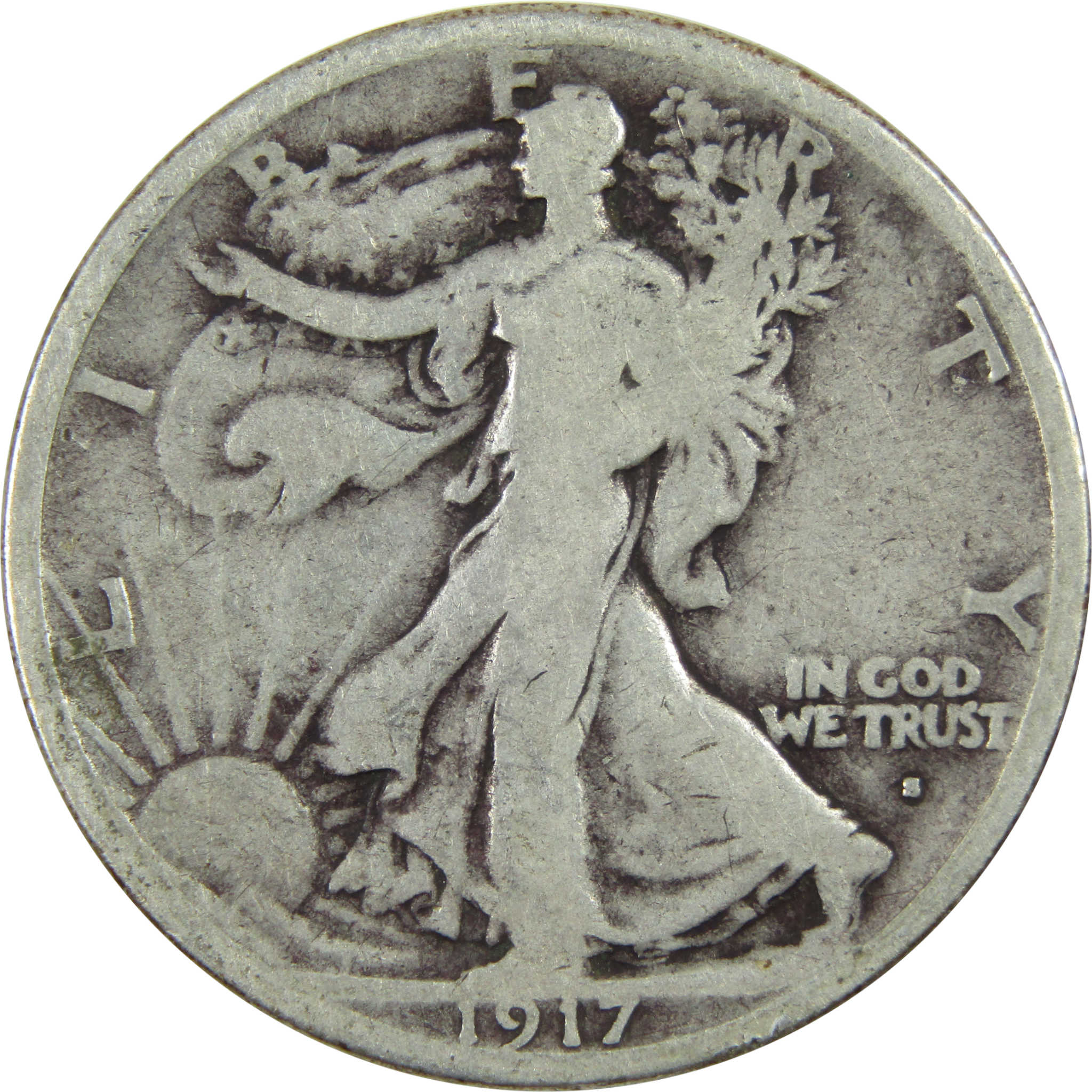 1917 S Obverse Liberty Walking Half Dollar VG Very Good SKU:I13283