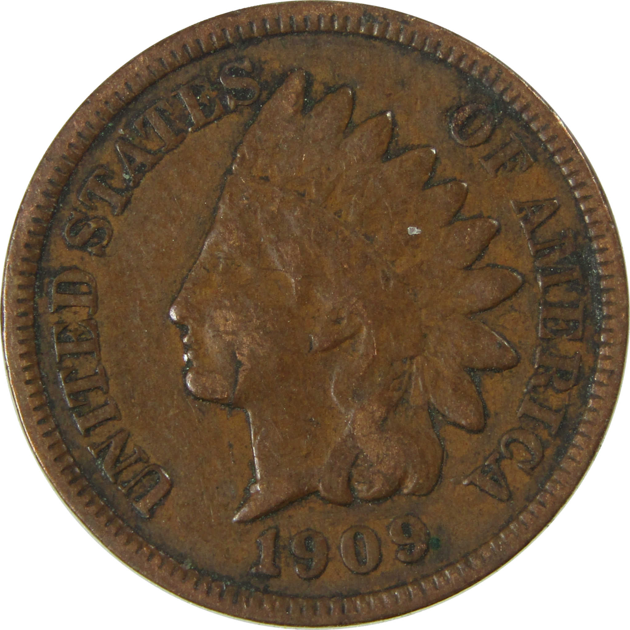 1909 Indian Head Cent F Fine Penny 1c Coin SKU:I27009