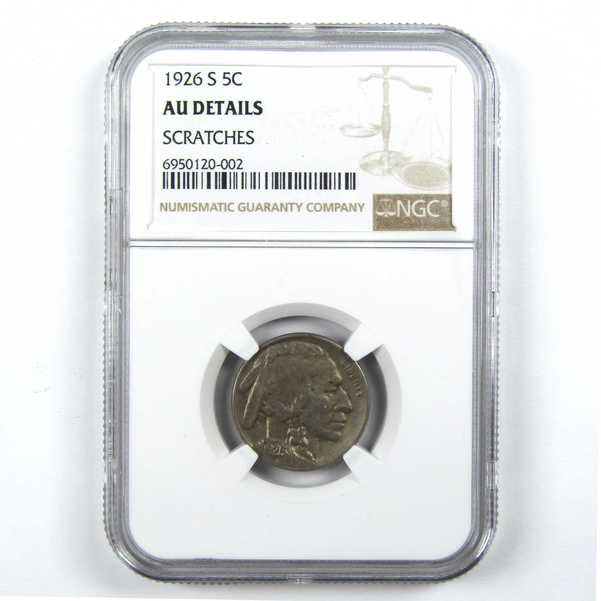 1926 S Indian Head Buffalo Nickel AU Details NGC 5c Coin SKU:I11711