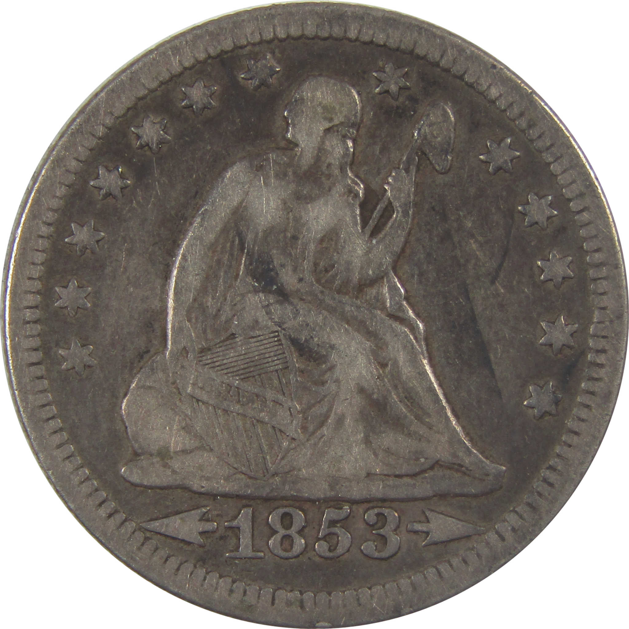 1853 Arrows and Rays Seated Liberty Silver 25c VF Very Fine SKU:I24611