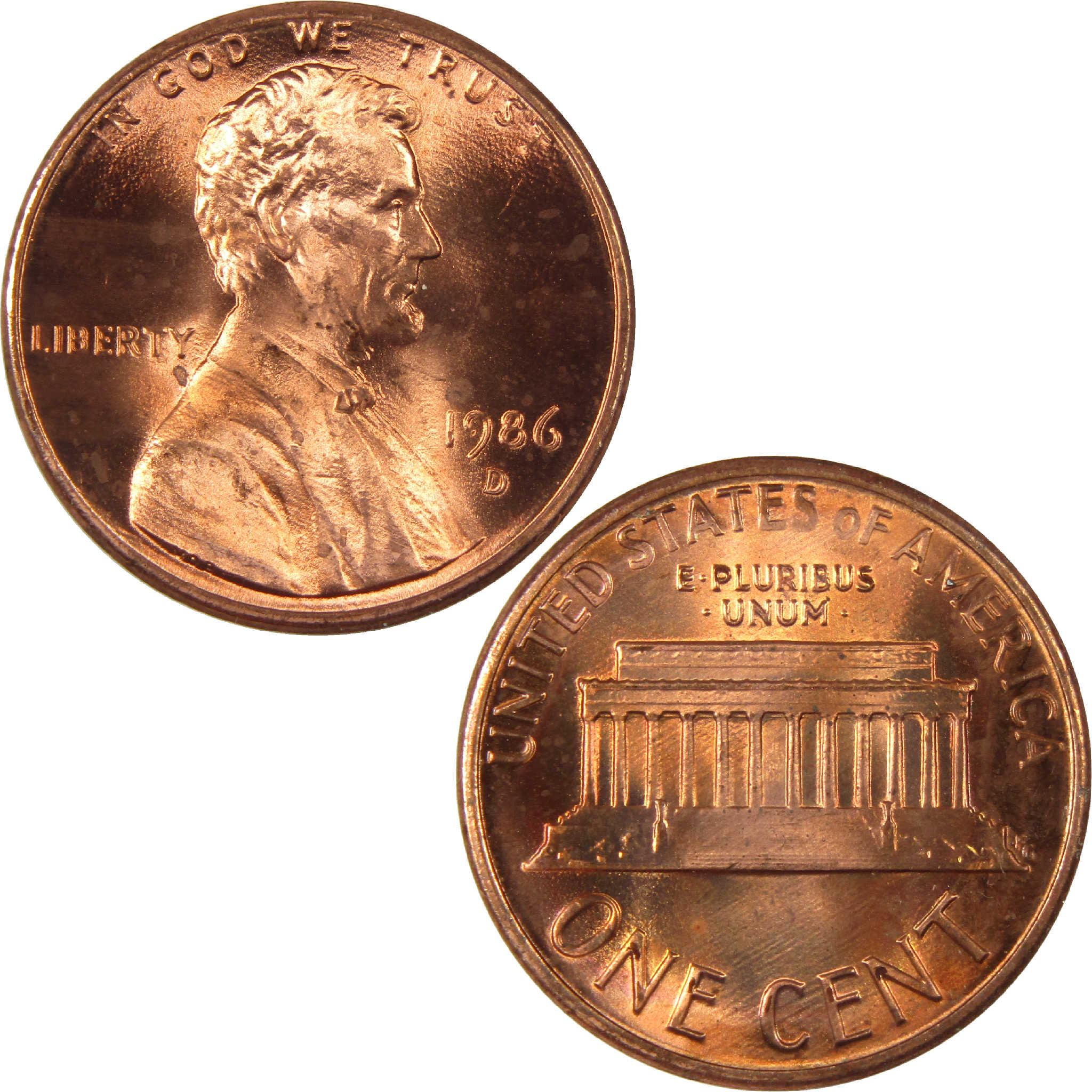 1986 D Lincoln Memorial Cent BU Uncirculated Penny 1c Coin