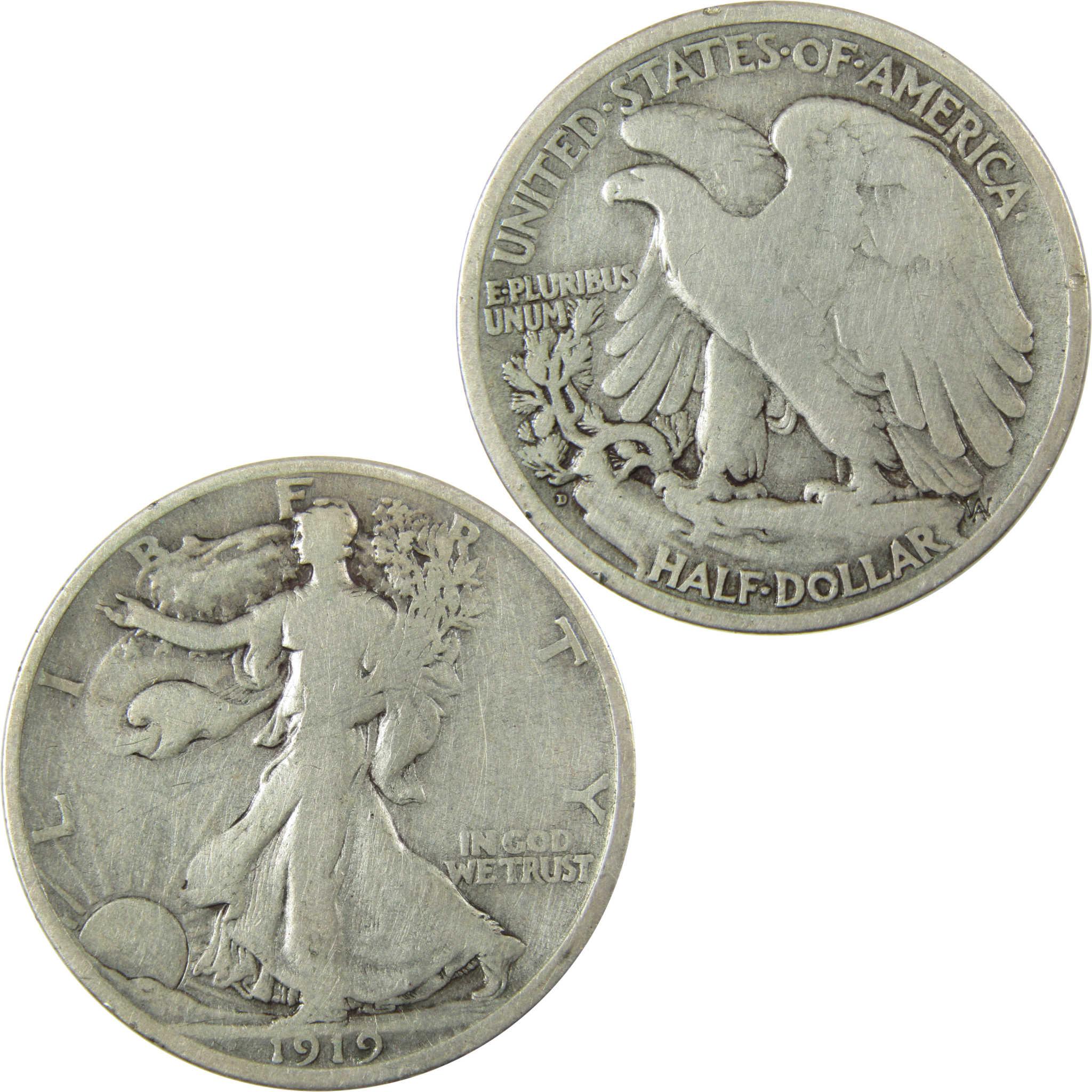1919 D Liberty Walking Silver 50c VG Very Good Details SKU:CP1452