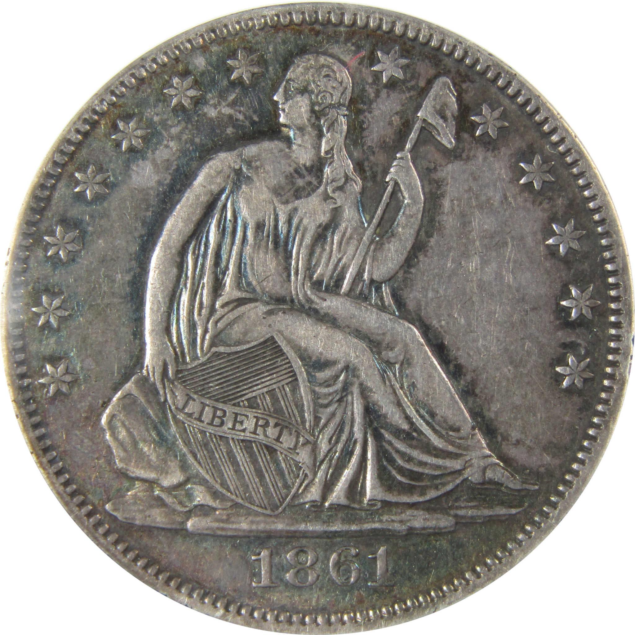 1861 Seated Liberty Silver Half Dollar EF 45 Details ANACS SKU:CP812