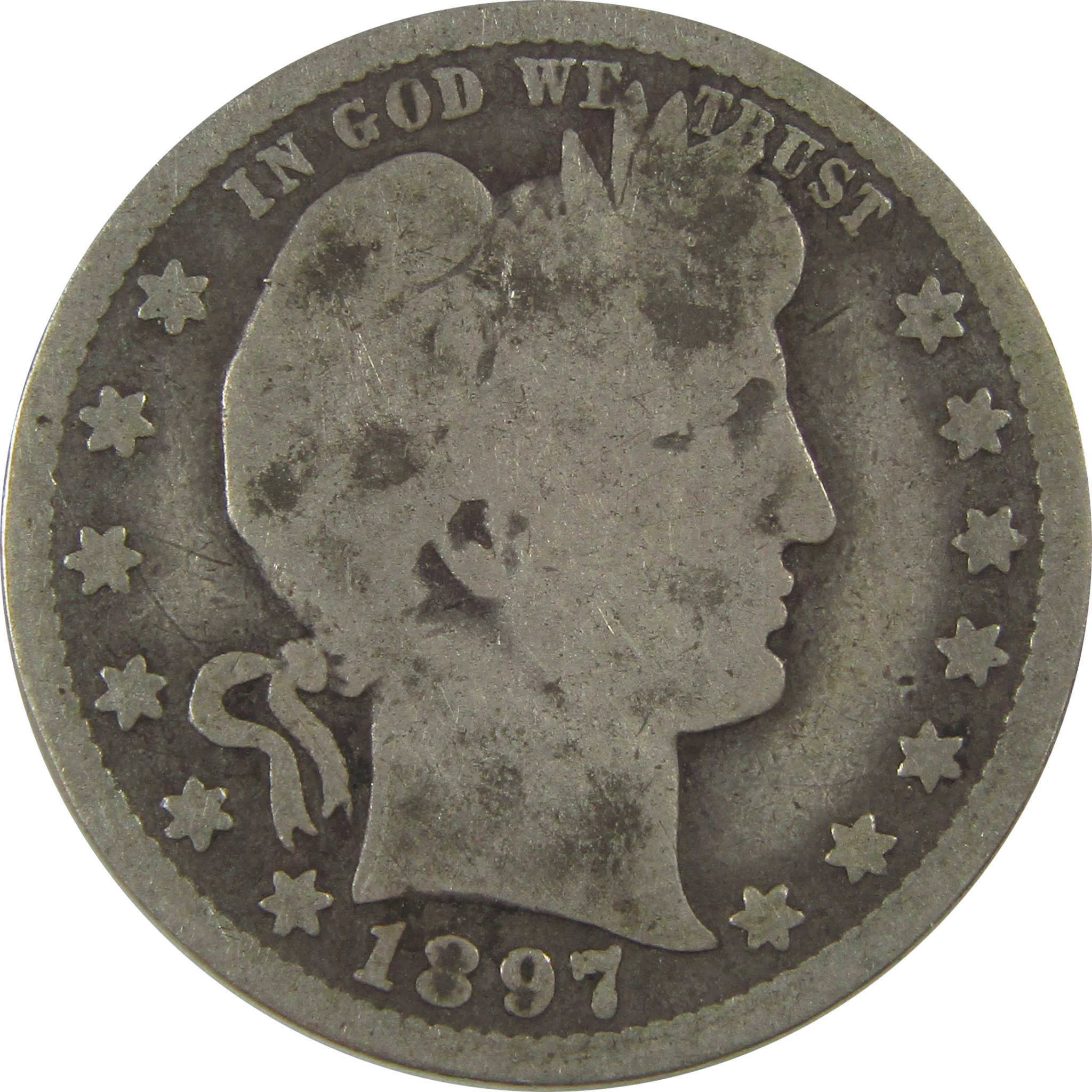 1897 O Barber Quarter G Good Silver 25c Coin SKU:I20957