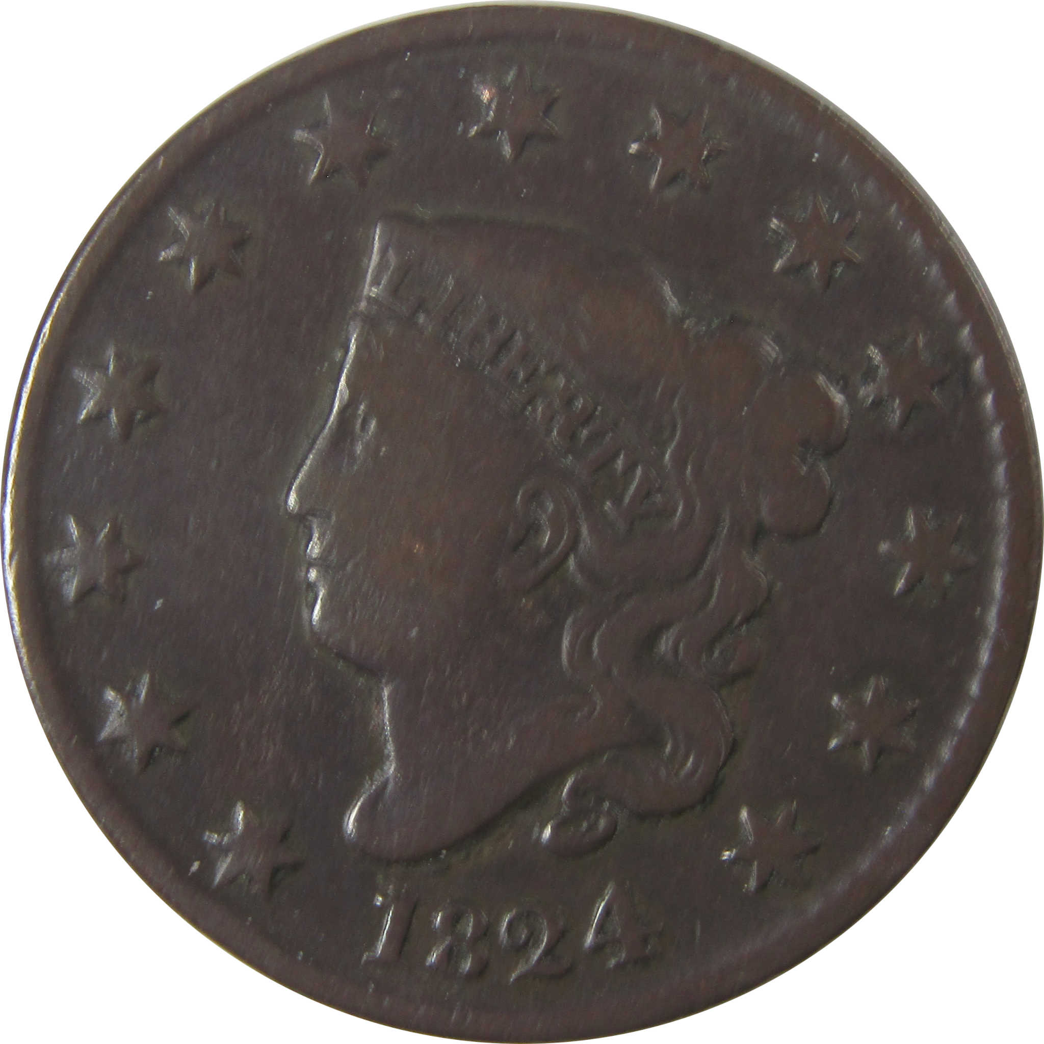 1824 Coronet Head Large Cent F Fine Copper Penny 1c Coin SKU:I17992