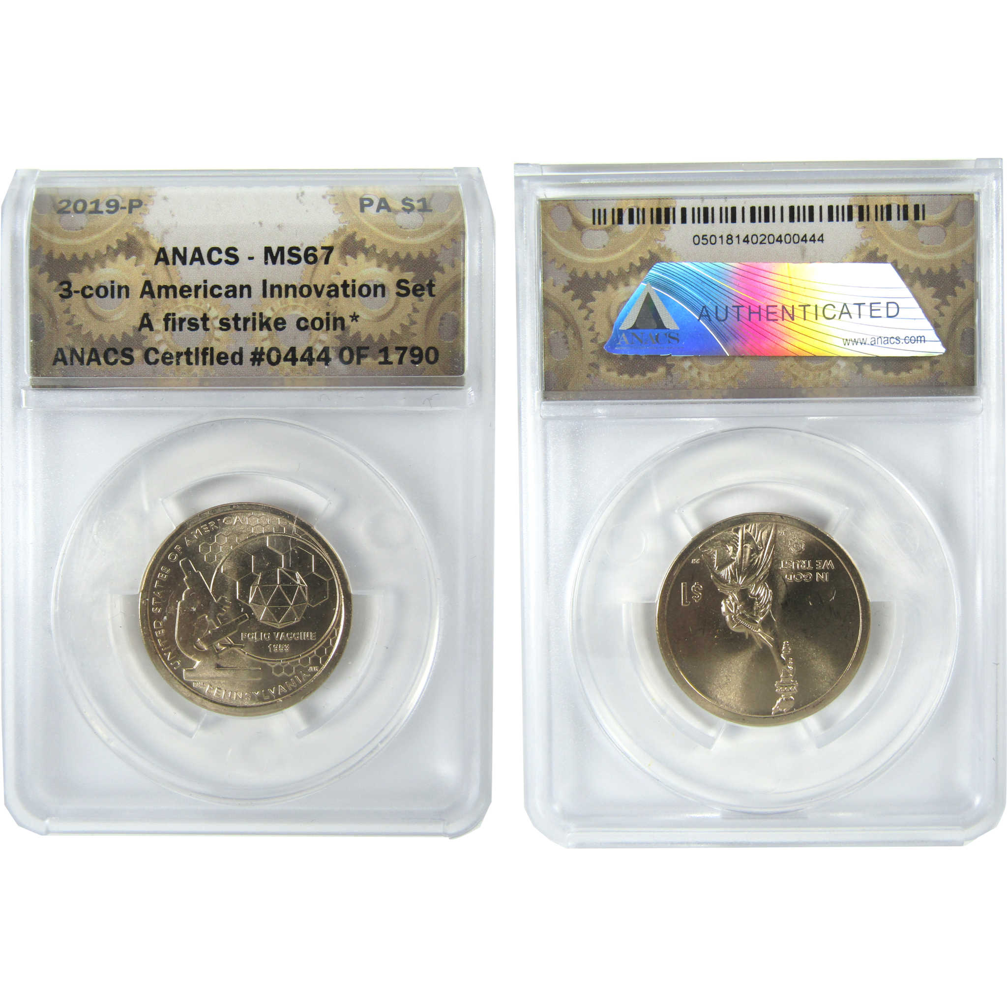 2019 PDS Polio Vaccine Innovation Dollar 3 Coin Set ANACS SKU:CPC9369