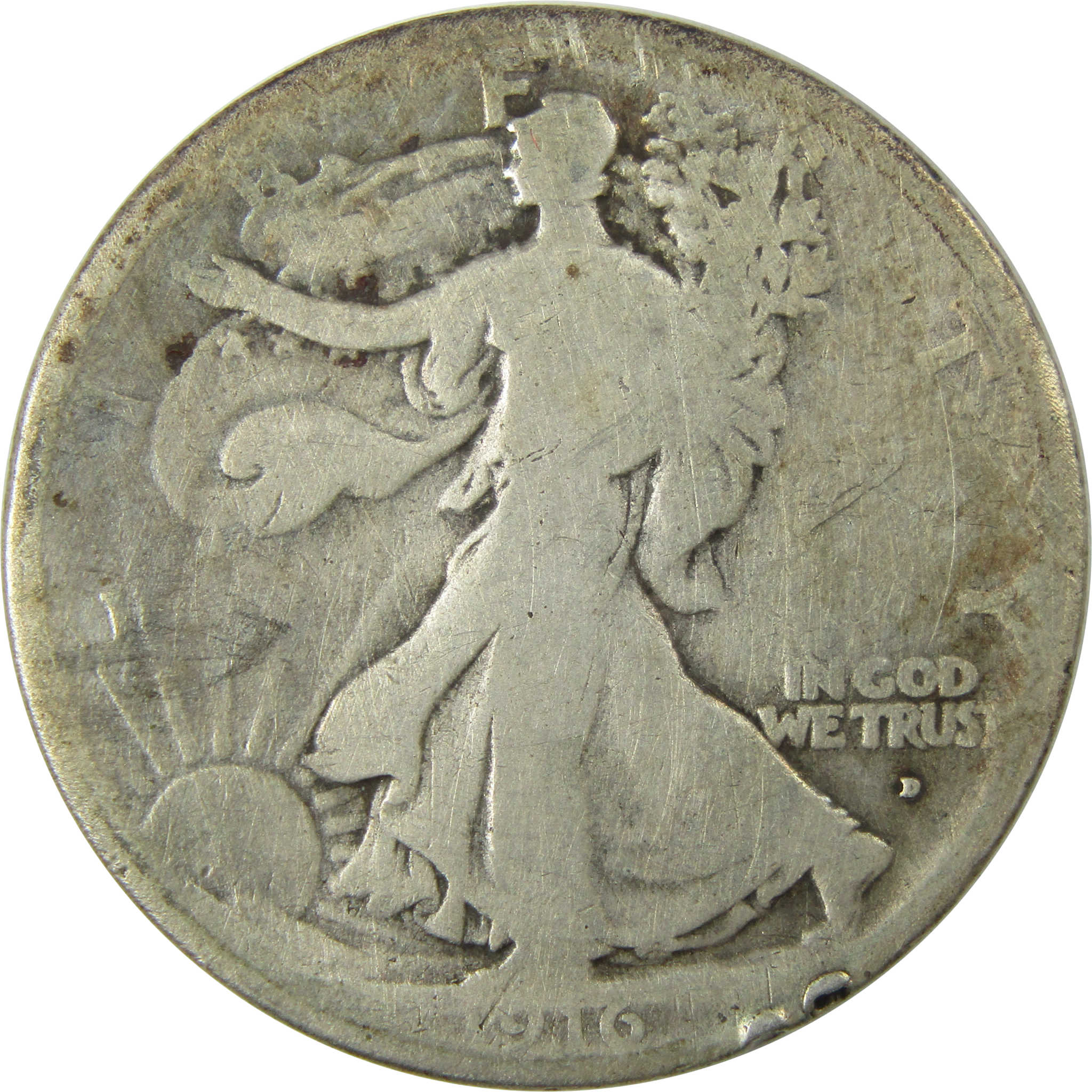 1916 D Liberty Walking Silver Half Dollar G Good Details SKU:I25752