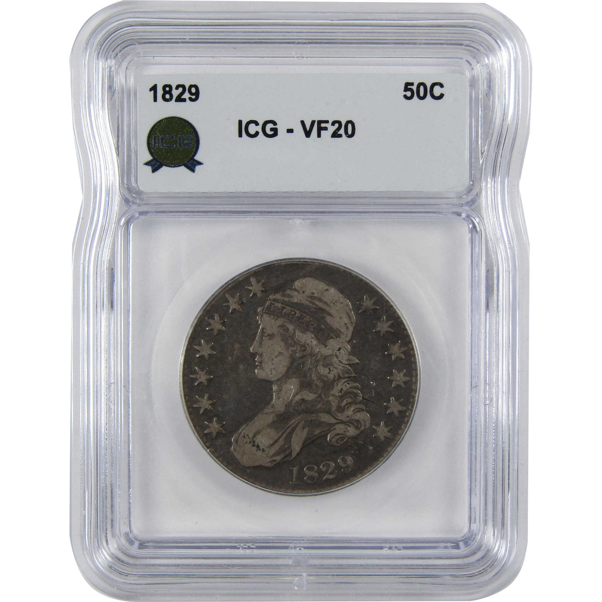 1829 Small Letters Capped Bust Silver Half Dollar VF 20 ICG SKU:I29065