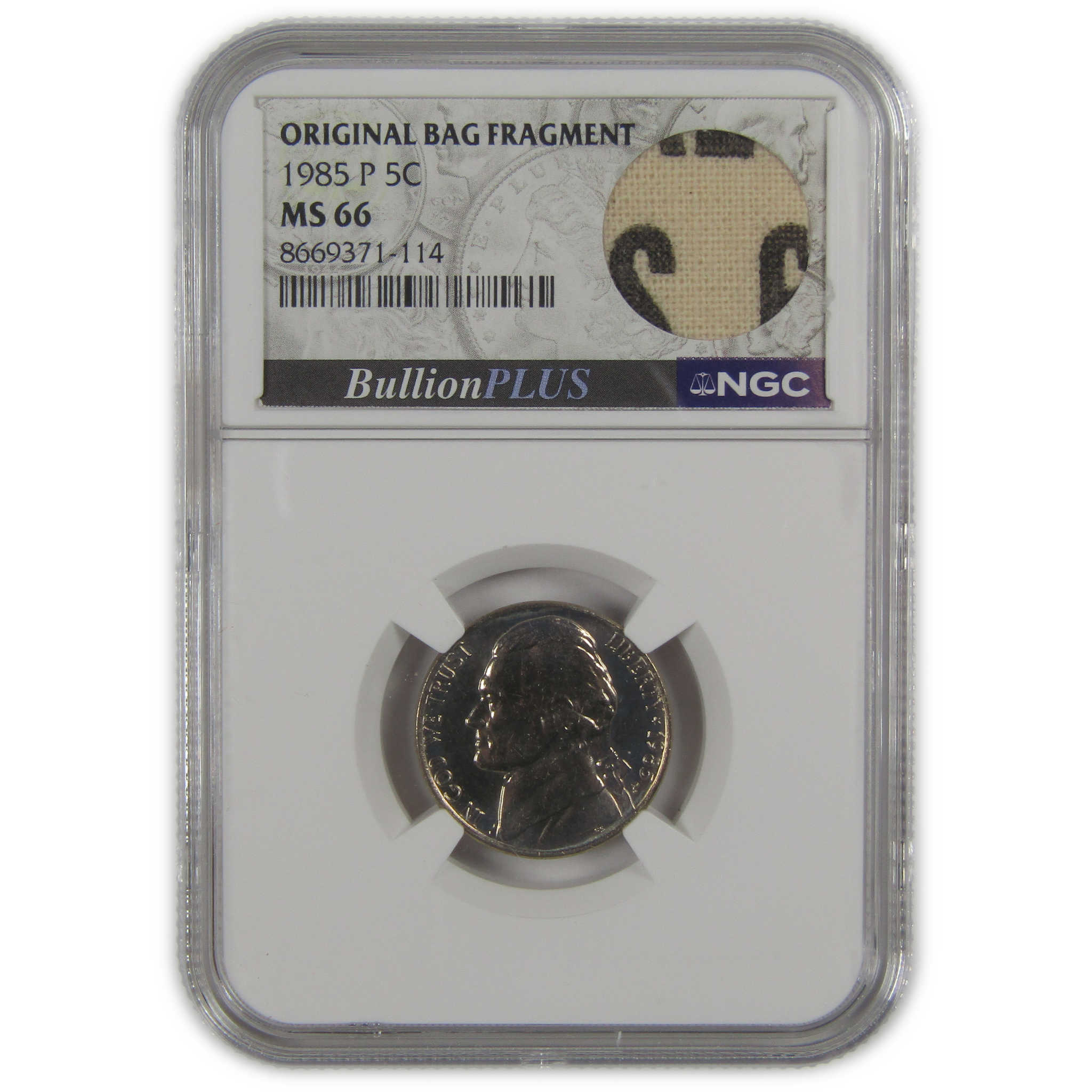 1985 P Jefferson Nickel MS 66 NGC Original Bag Fragment SKU:I23498