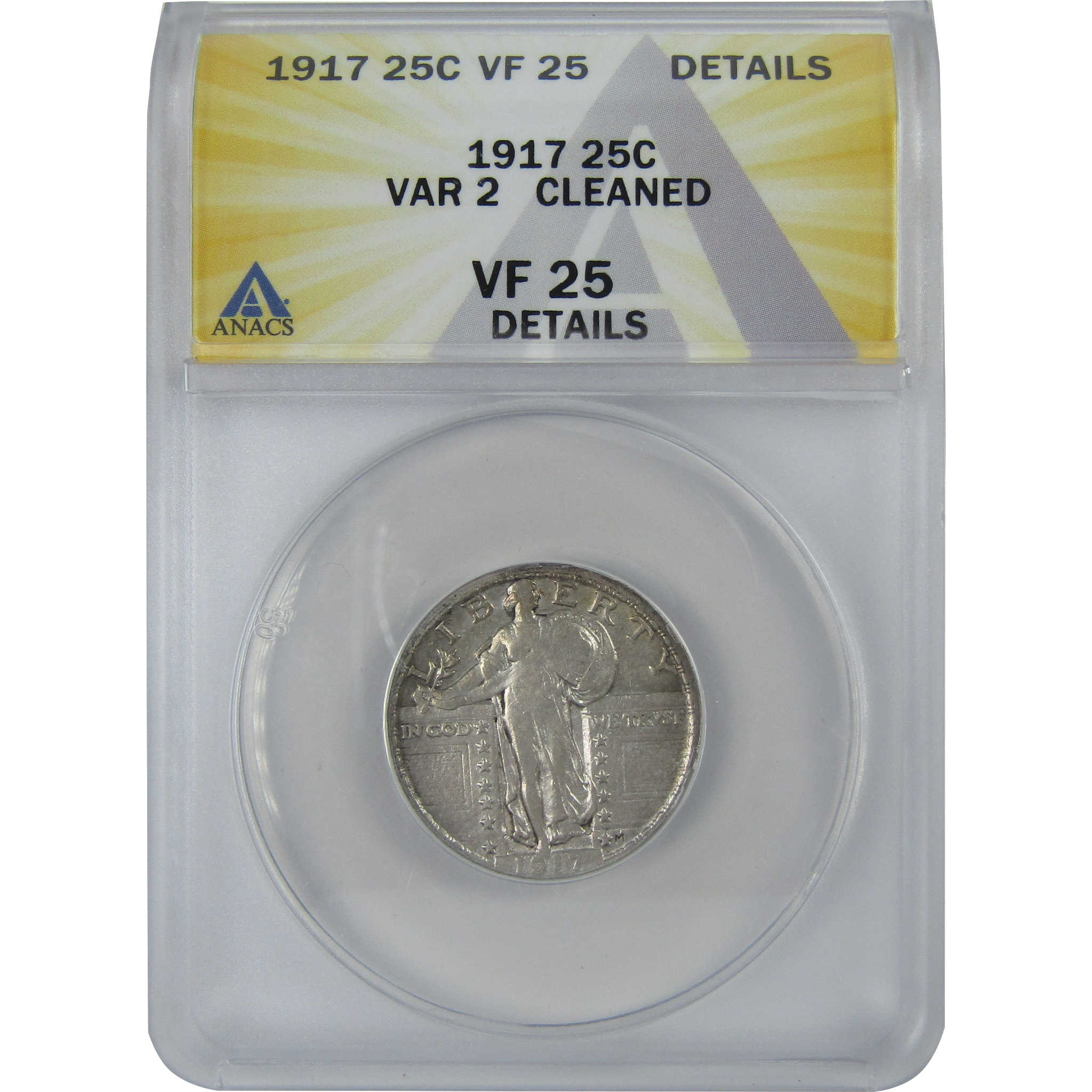 1917 Type 2 Standing Liberty Quarter VF 25 Details ANACS SKU:I16124