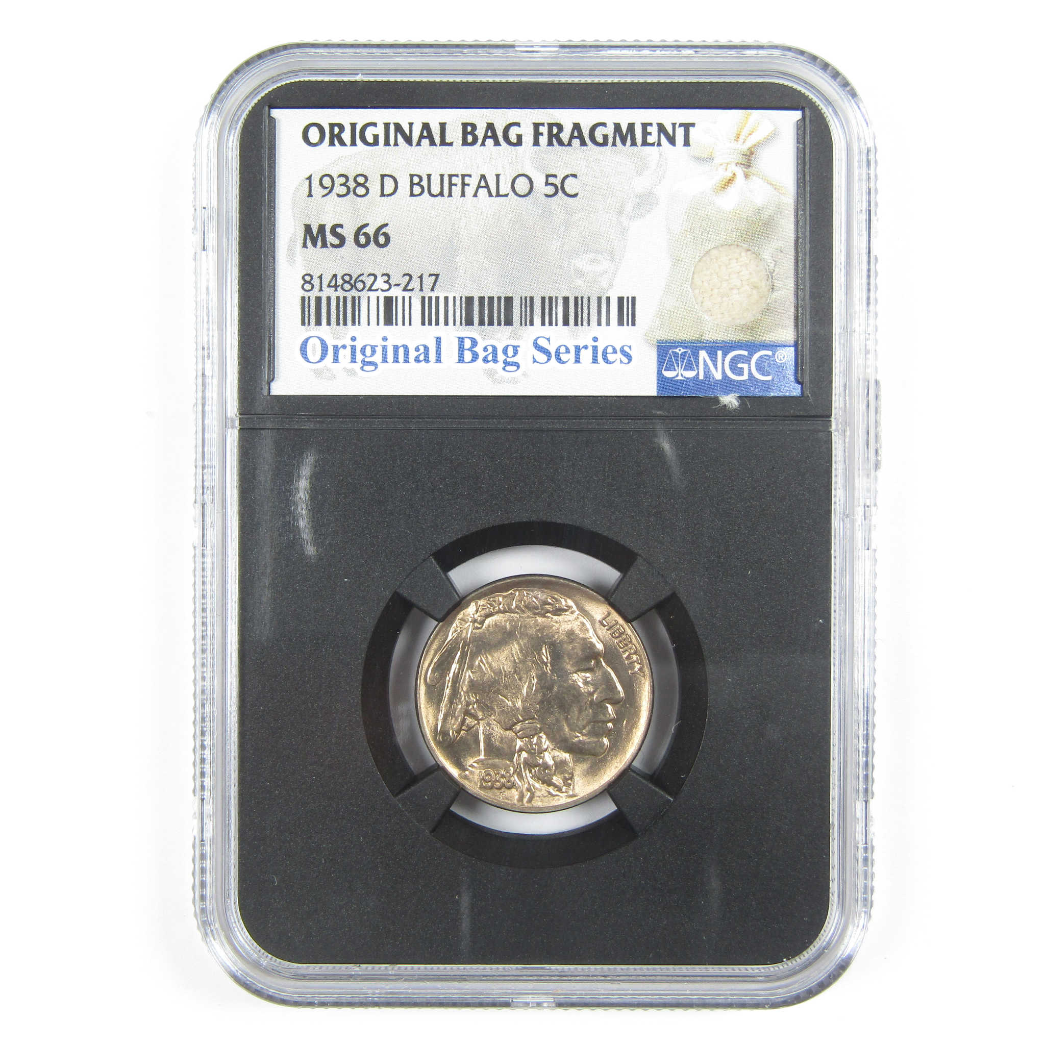 1938 D Buffalo Nickel MS 66 NGC 5c Original Bag Fragment SKU:I14587