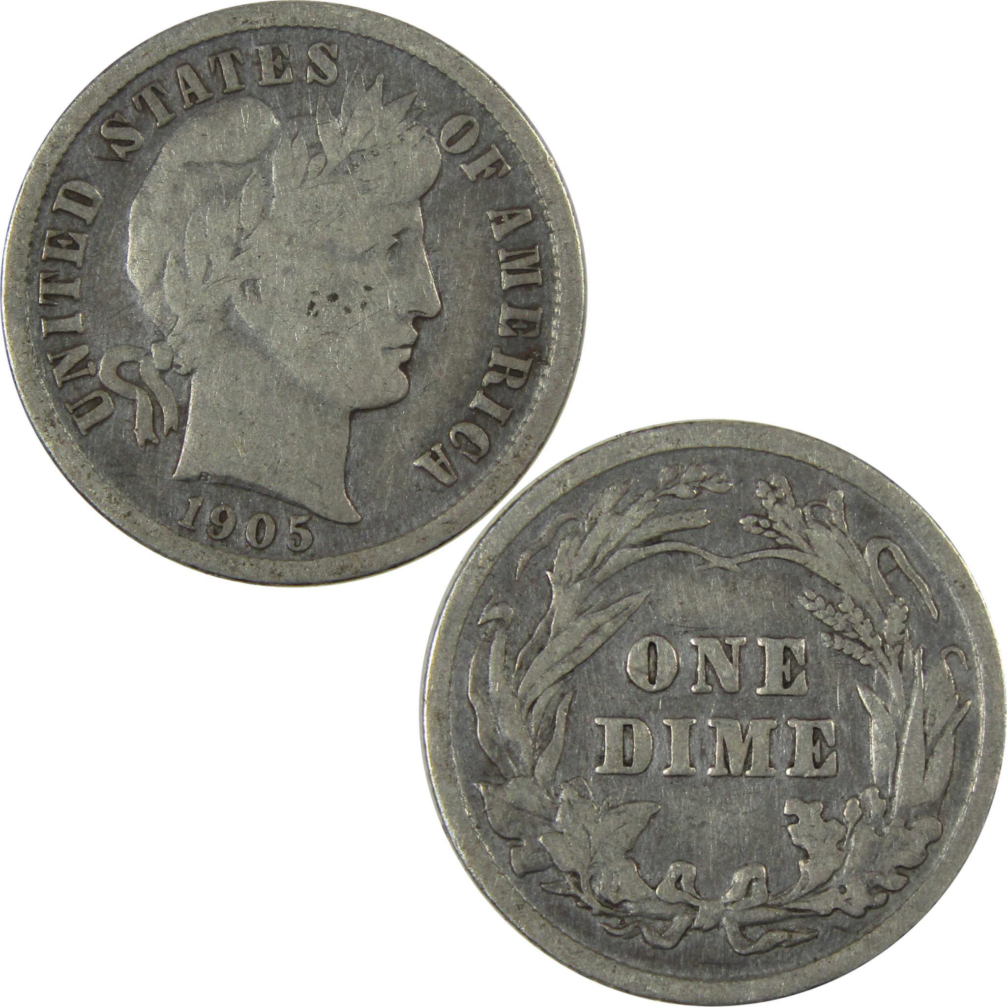 1905 Barber Silver Dime F Fine Details 10c Coin Collectible SKU:CP1042