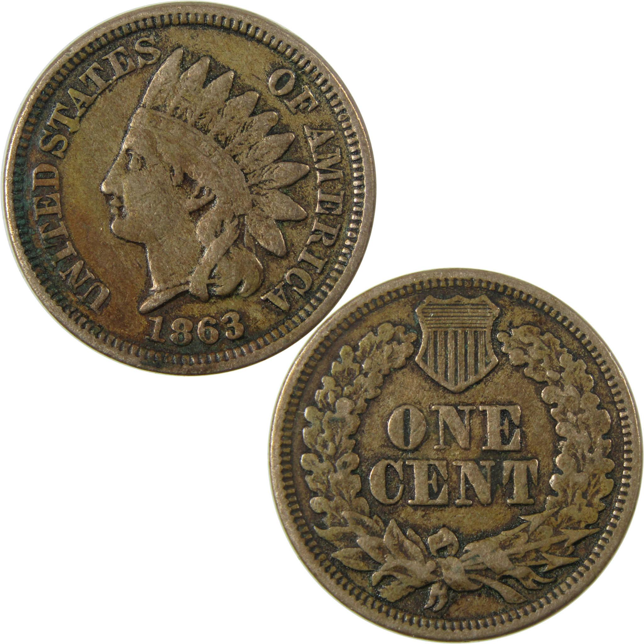 1863 Indian Head Cent VF Very Fine Penny 1c Coin SKU:CP1327