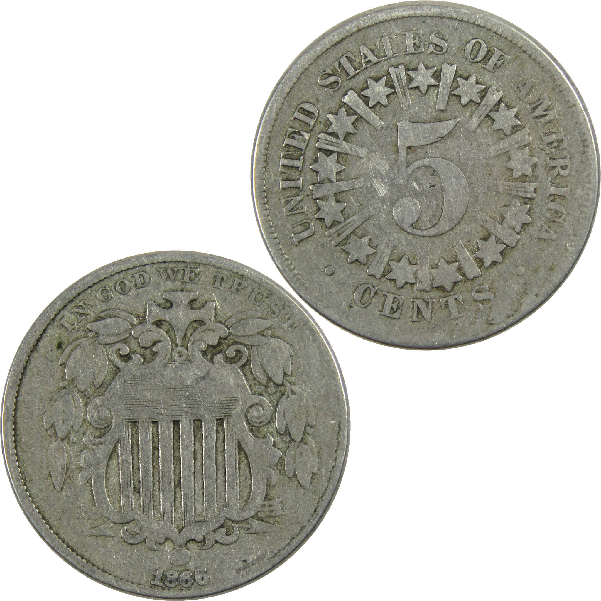 1866 Rays Shield Nickel VG Very Good 5c Coin SKU:I12254