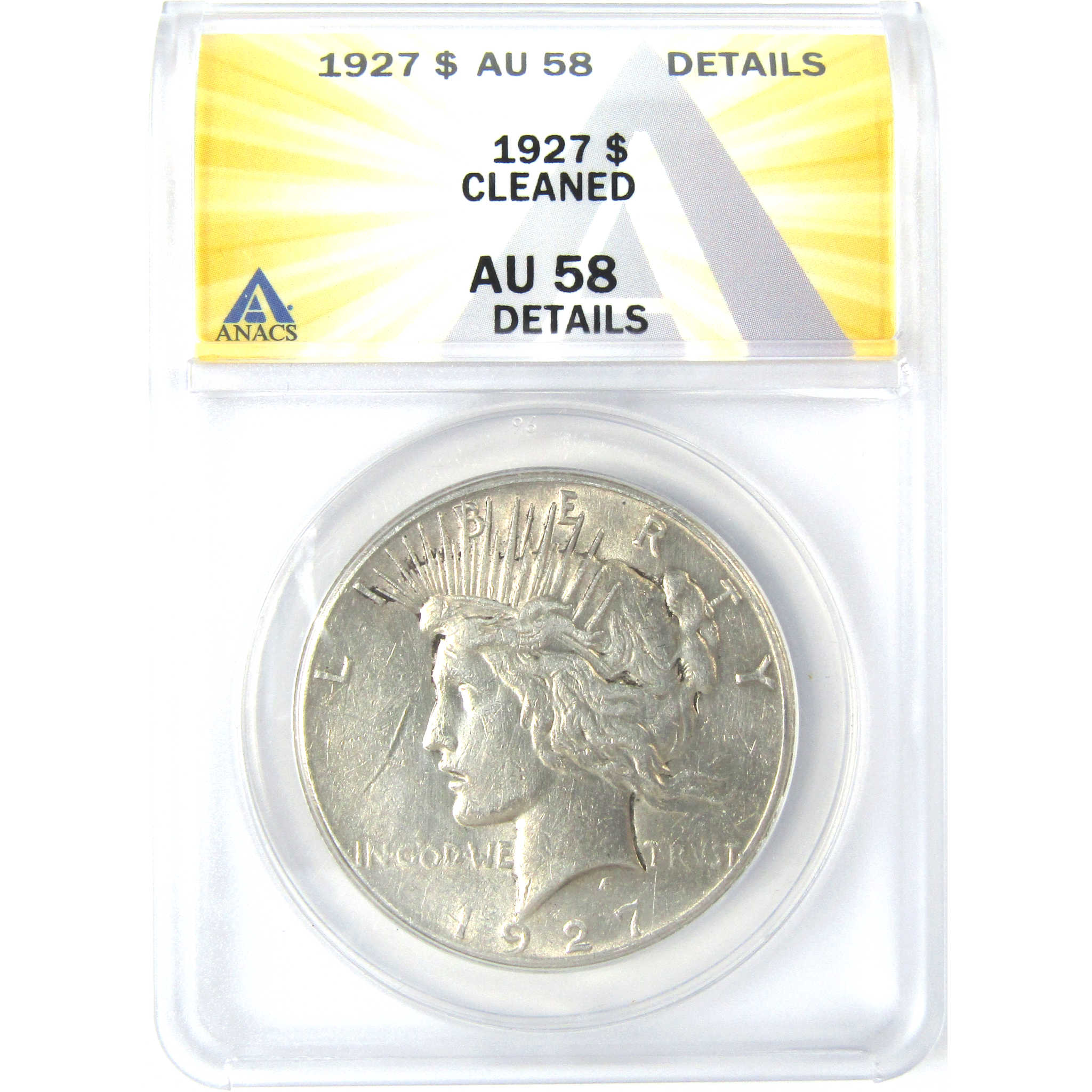 1927 Peace Dollar AU 58 Details ANACS Silver $1 Coin SKU:I16246