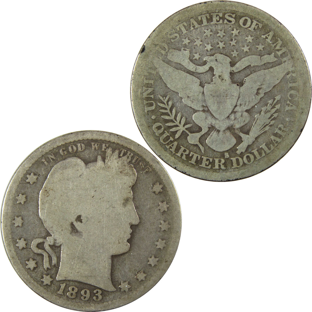 1893 S Barber Silver Quarter G Good Details 25c Coin SKU:I28543