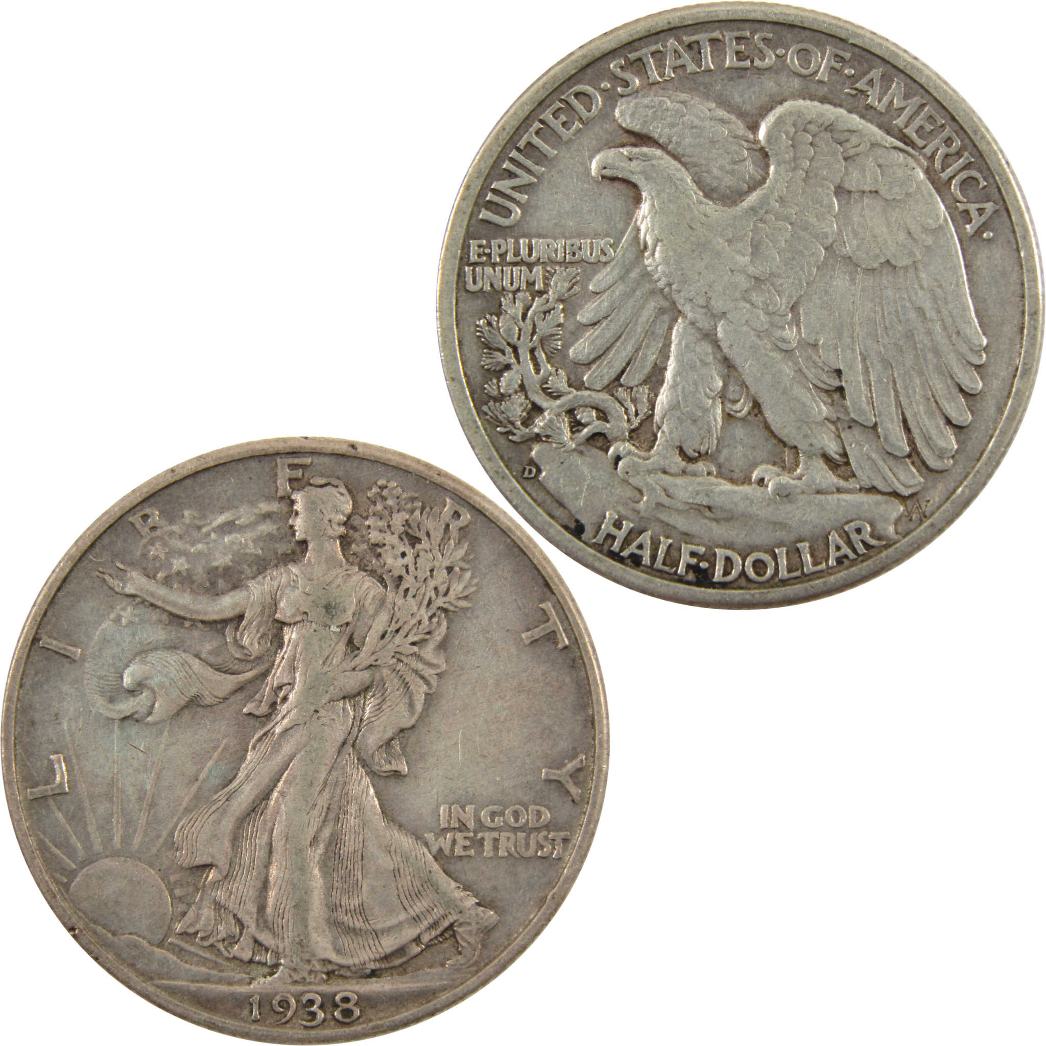 1938 D Liberty Walking Half Dollar XF EF 90% Silver 50c SKU:I10255