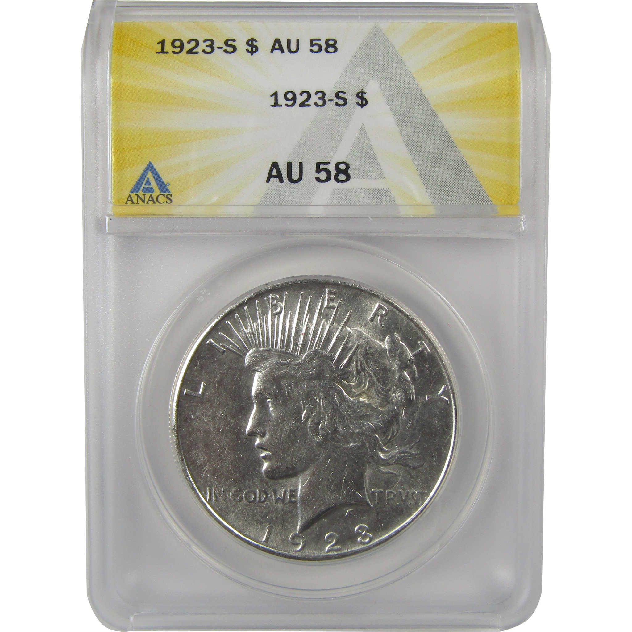 1923 S Peace Dollar AU 58 ANACS Silver $1 Coin SKU:I22153