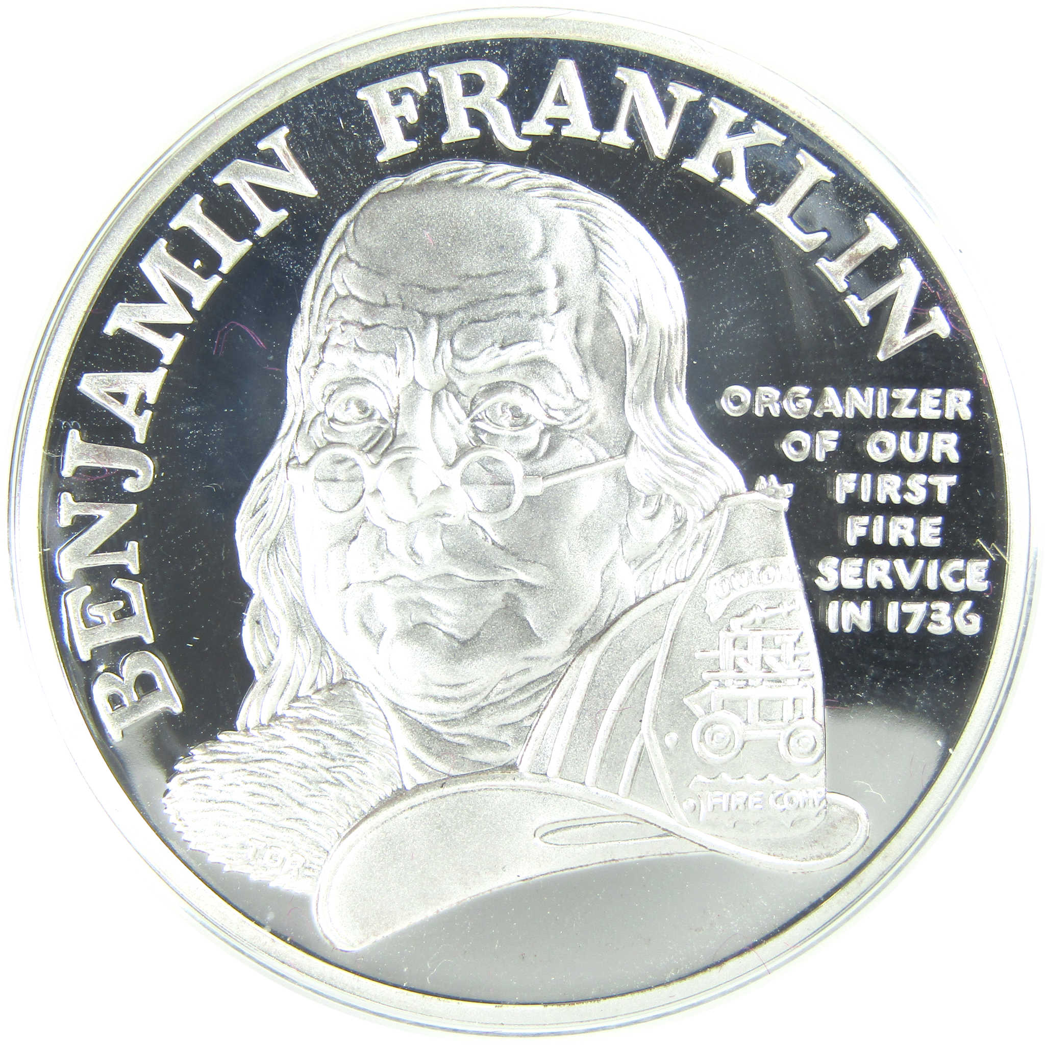 1992 P Ben Franklin Firefighters 1 oz Silver Proof Medal SKU:CPC9323