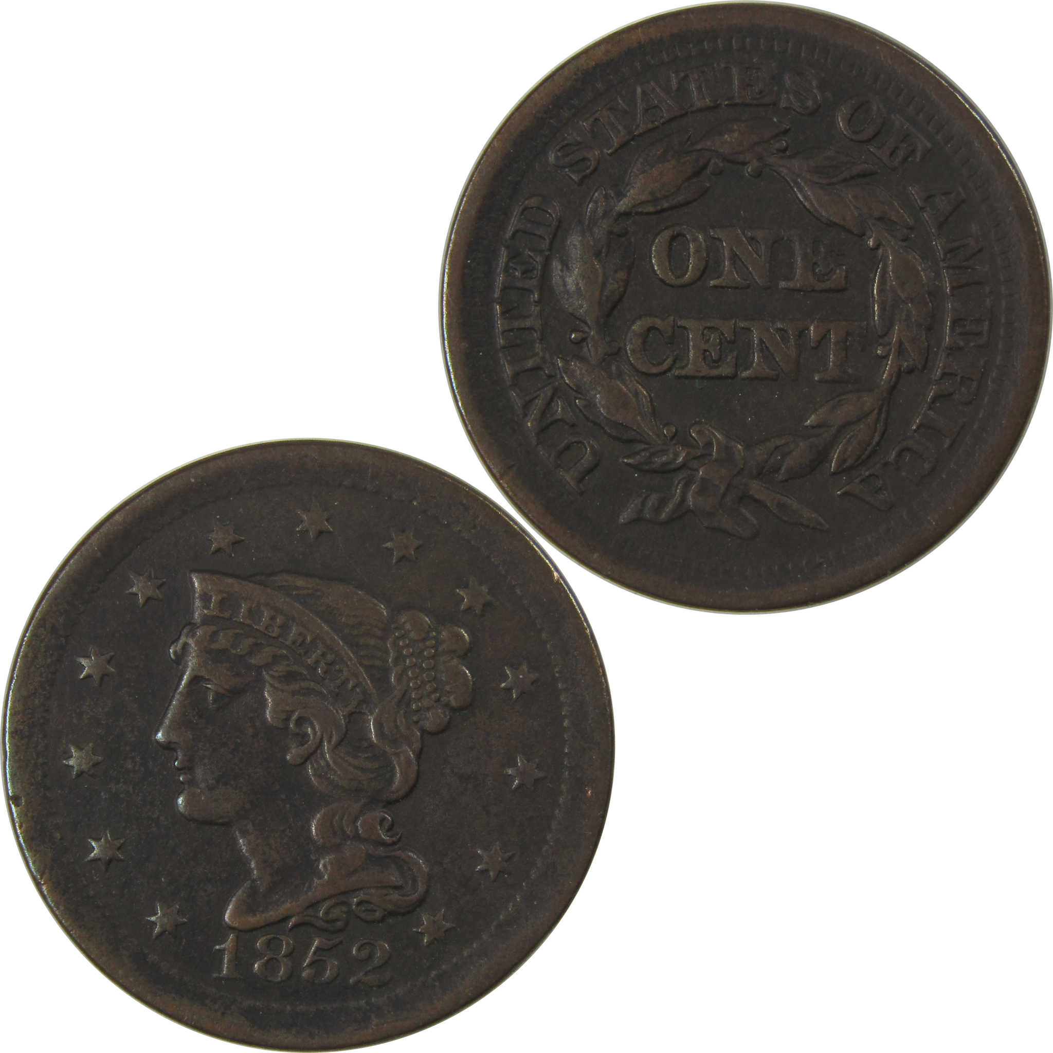 1852 Braided Hair Large Cent VF Very Fine Copper Penny SKU:I23851